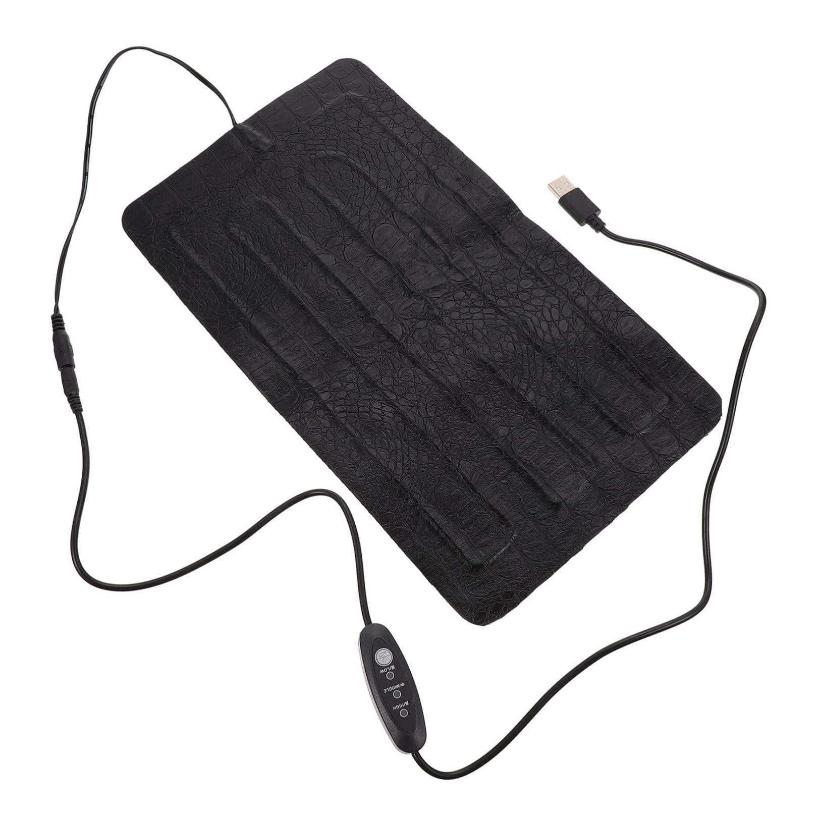 Hohopeti Tappetino Riscaldante per Rettili in Pelle Sintetica Nera Riscaldamento Elettrico USB a 3 Livelli, Portatile per Piccoli Animali e Terrari All'aperto