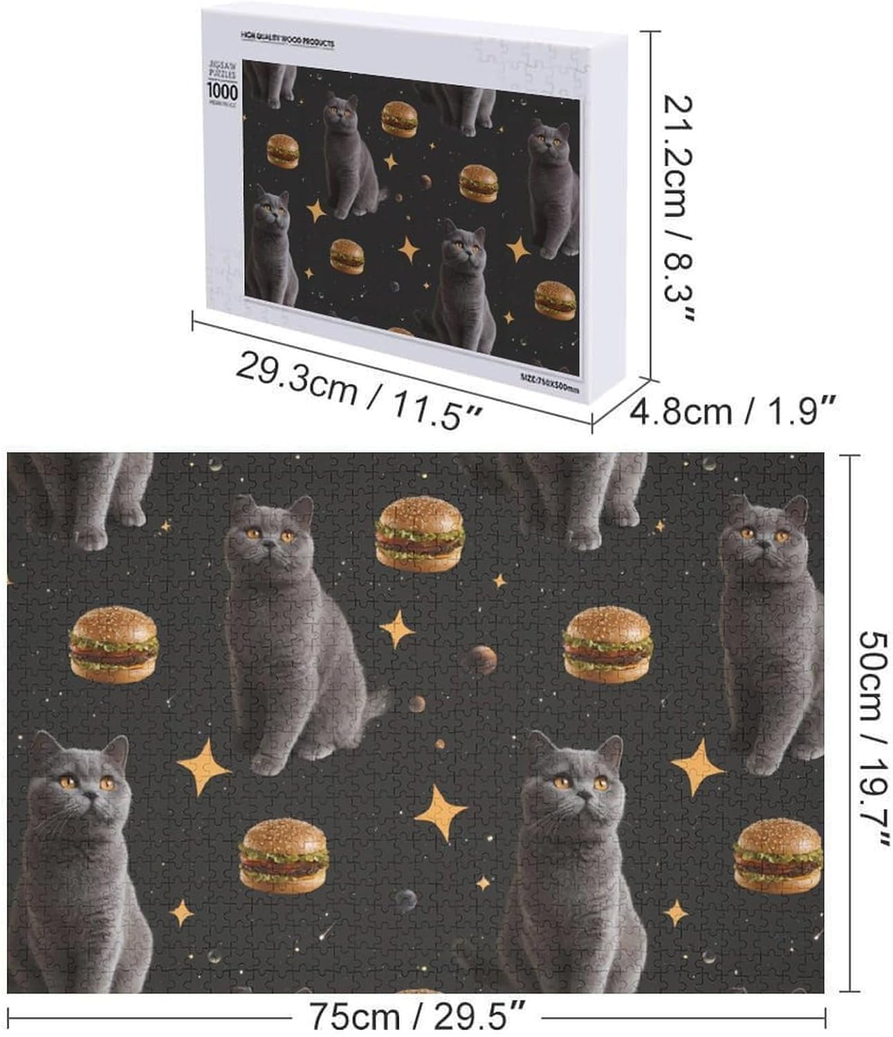 Funny Cat Hamburgers Puzzles for Adults 1000 PCS Wooden Jigsaw Puzzle Wall Decor Christmas
