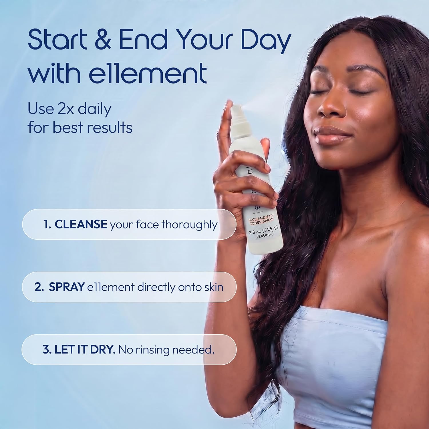 e11ement Hypochlorous Acid Spray for Skin, HOCl Facial Mist & Body Spray, Skin Cleanser for Face, Acne Prone & Sensitive Skin, Fragrance Free, All Skin Types & All Ages (8 Fl Oz)