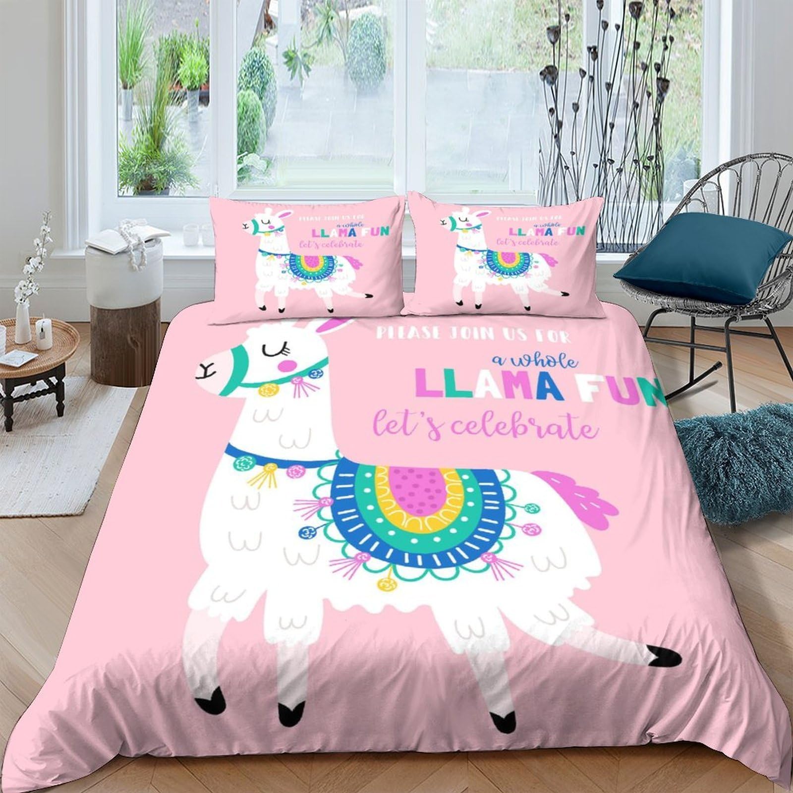 Ctjqhvkz Style-6 3D Printed Pink Llama Fitted Sheet Microfiber Soft Slip-Resistant Rainbow Fiesta Bed Cover For Bedroom Guest Room Decor Single（135X200cm）
