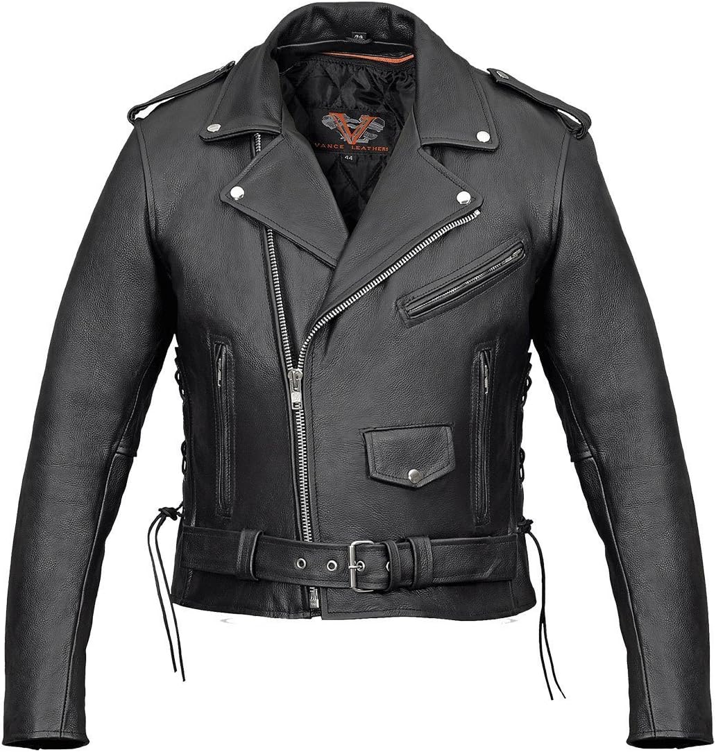 Vance Men's Basic Motorcycle Jacket W/Side Laces & Zip Out Liner