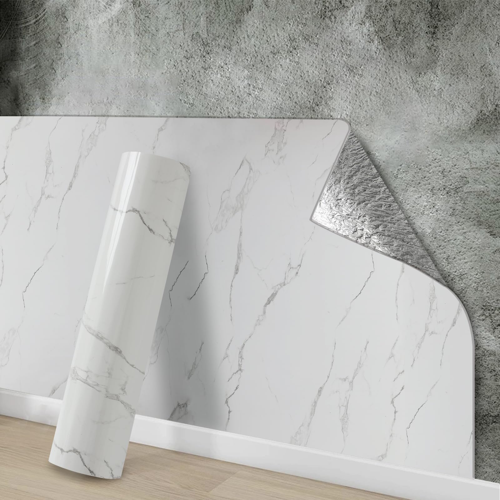 Tarwanear Tile Stickers Marble 3 Roll 3mx40cm Waterproof Oil Proof Self Adhesive Wall Tiles PVC Wall Stickers White Peel and Stick on for Kitchen Bathroom Home Decor — image 1