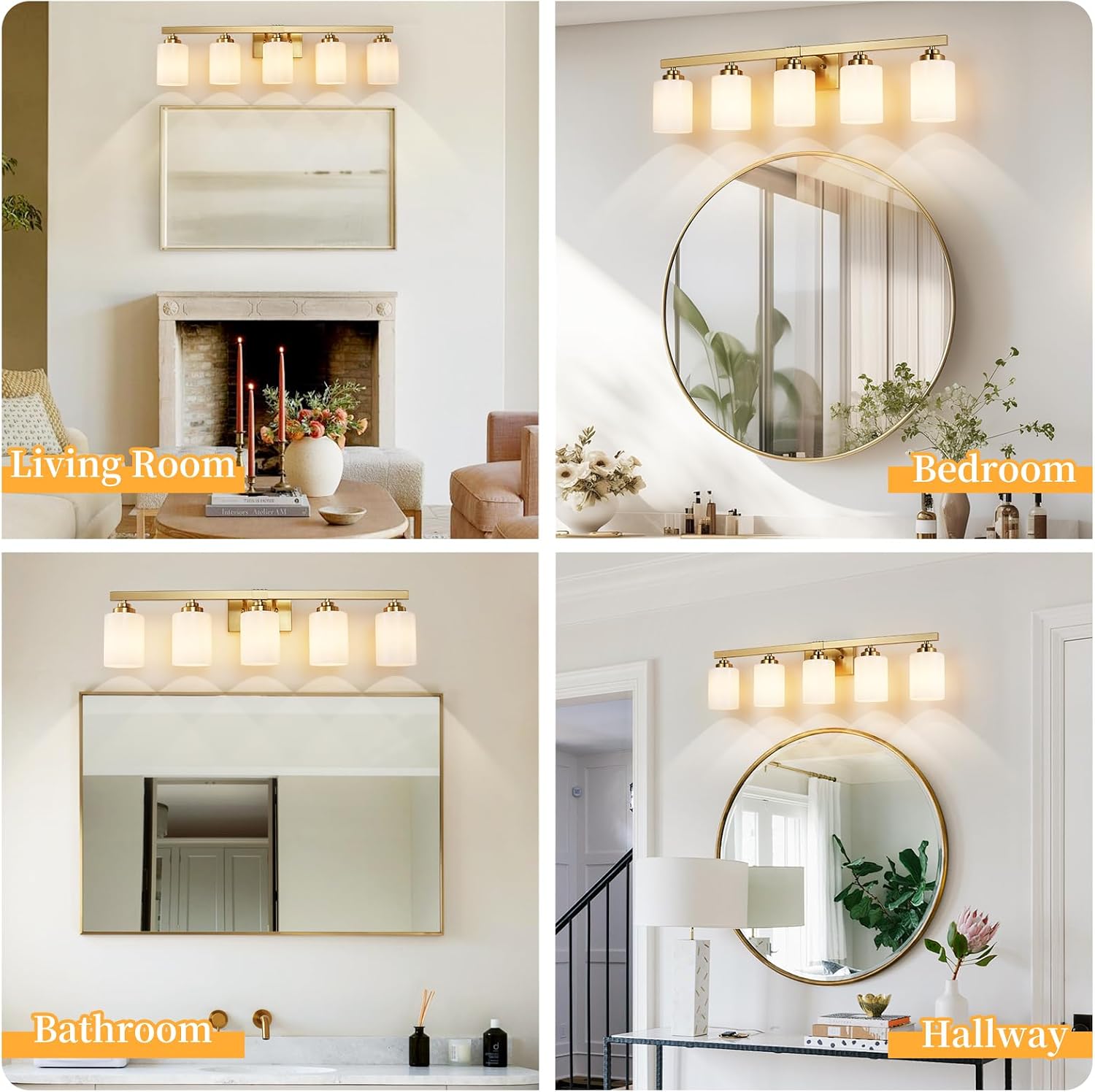 Bathroom Light Fixtures, Vanity Light Over Mirror Gold 5-Light Fixture image 2