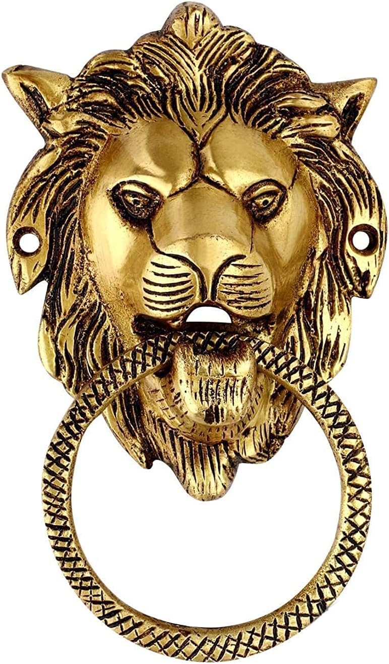 Brass Lion Design Antique Door Knocker with Superb Finish for Home, Office - Gold by Indian Collectible