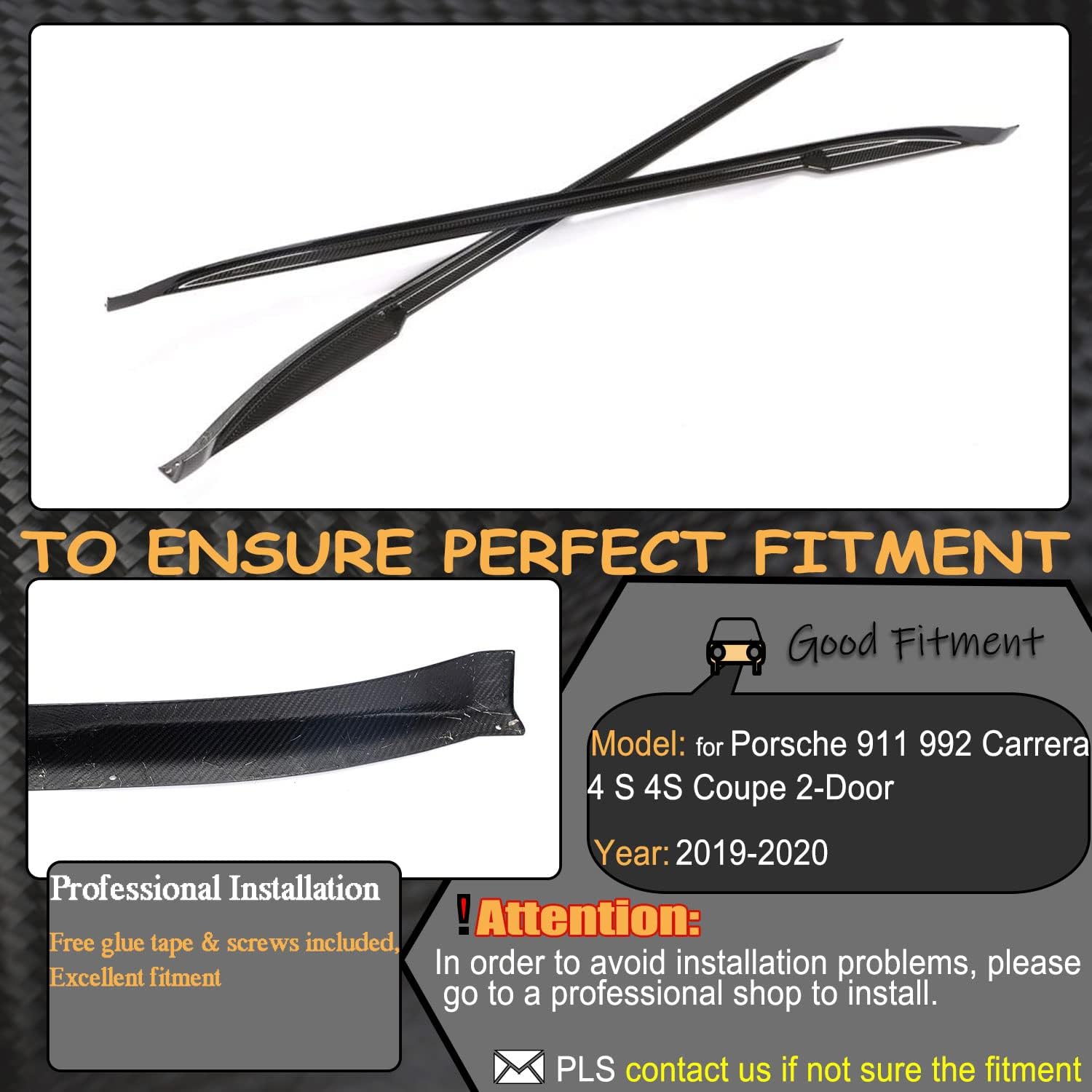 Rear Carbon Fiber 911 Side Skirts Fits for Porsche 911 992 Carrera 4 S 4S Coupe 2-Door 2019-2020 CF Under Door Rocker Panels Valance Extension Lip Factory Outlet