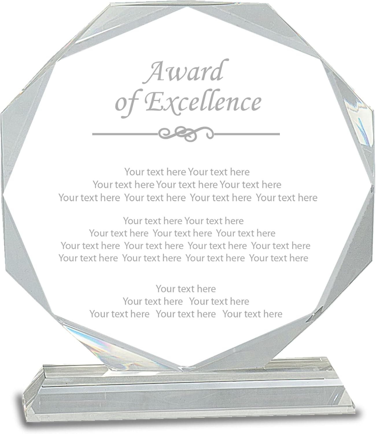 7 1/4" Clear Crystal Octagon Award of Excellence Award, Custom Engraved Glass Award Plaque for Employees, Appreciation, Recognition