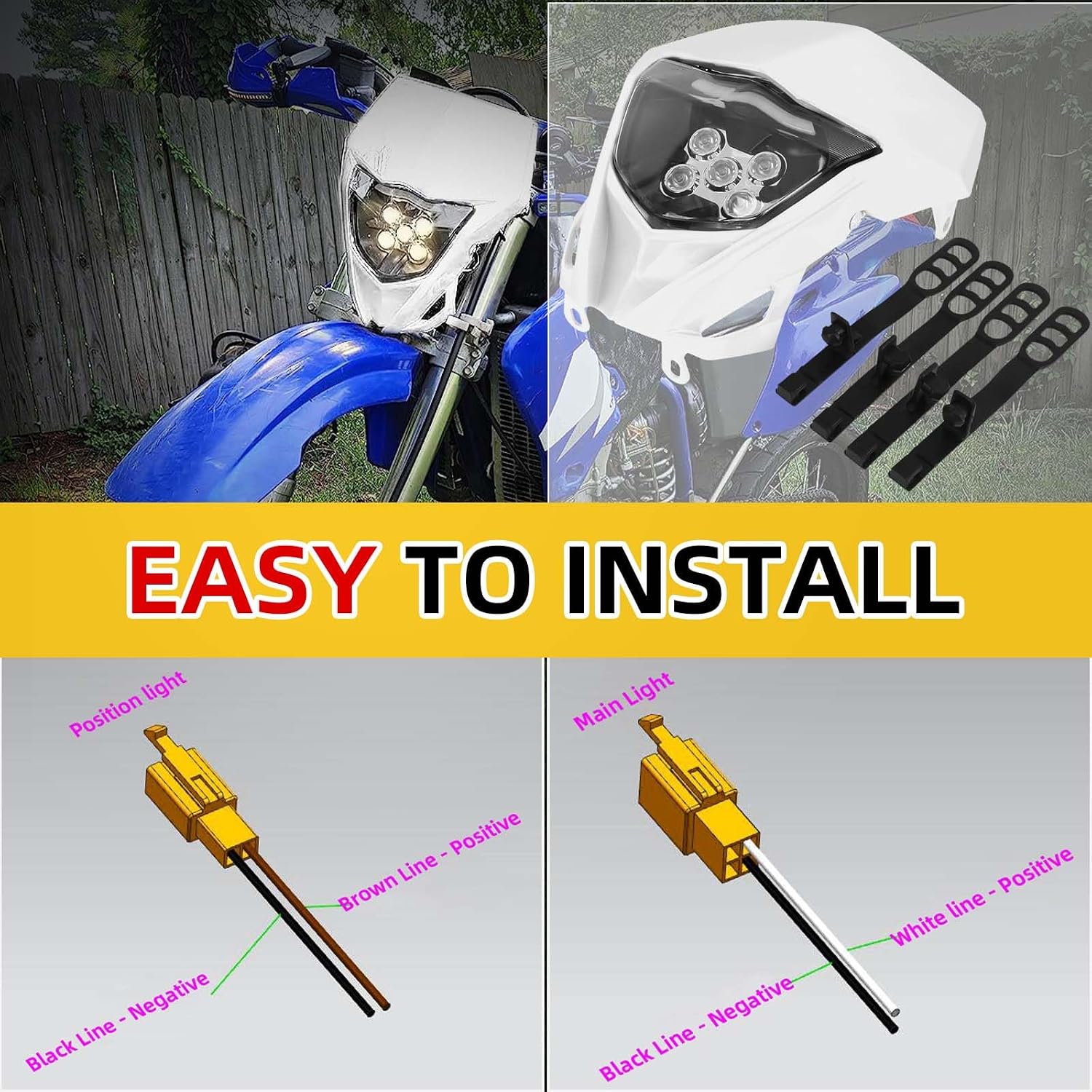AnXin Dirt Bike LED Headlight,Motorcycle Headlights Kit Universal for TTR230 WR450F YZ250F YZ450F WR250R Most Dirt Pit Bike Supermoto Enduro Motocross White