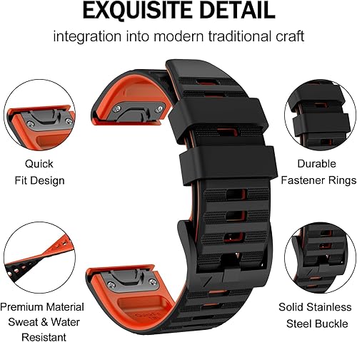 Miniatura 2 de Compatible con Garmin Fenix 6X6X Pro Band Easy Fit 1.024 in de ancho, bandas de reloj de silicona suave de repuesto para Fenix 6X6X Pro Fenix 5X5X