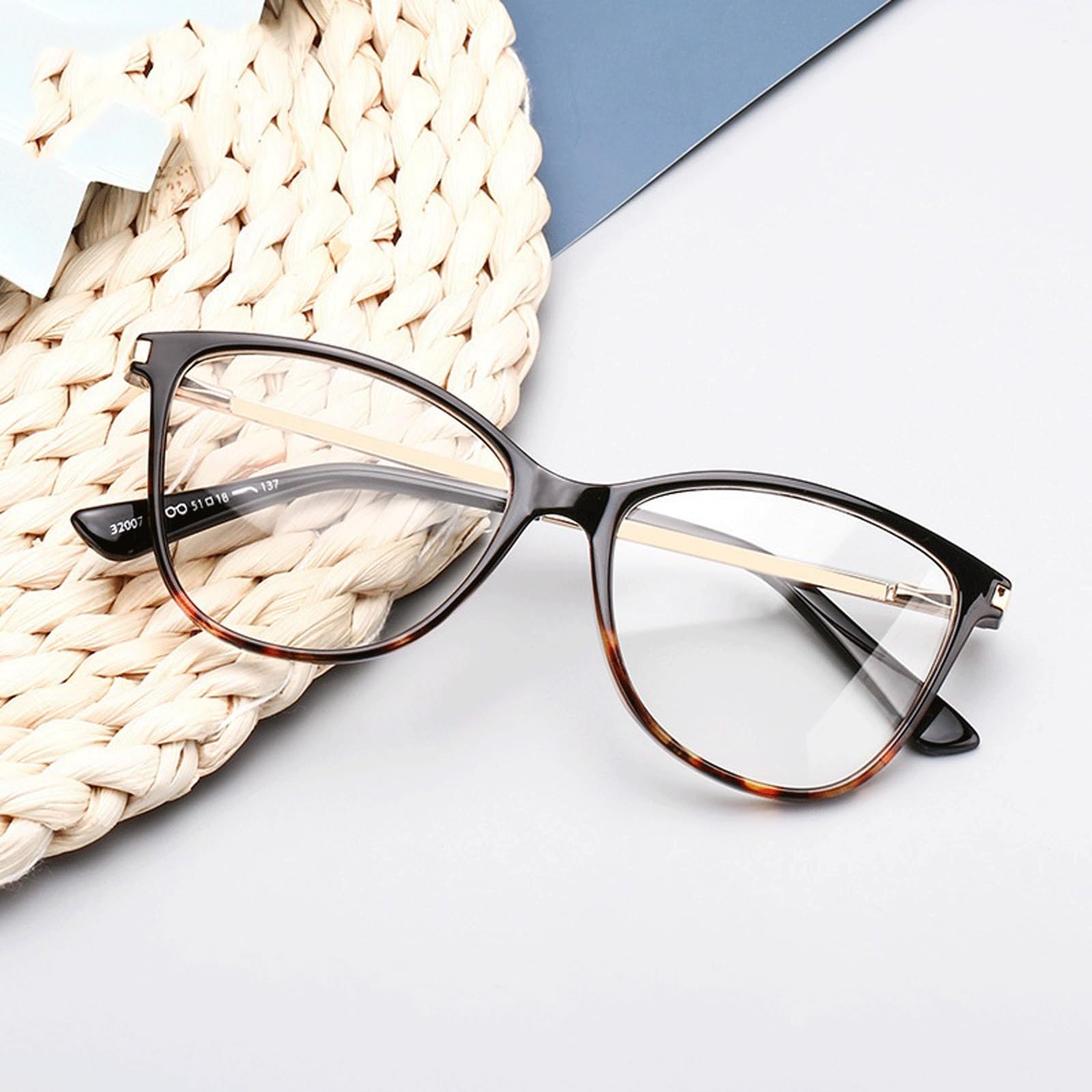 Occhiali alla Moda con Montatura for Occhiali Cat-Eye for Computer, Occhiali Anti-Luce Blu, Occhiali Senza prescrizione, Occhiali da Lettura Leggeri(Balck Tortoiseshell)