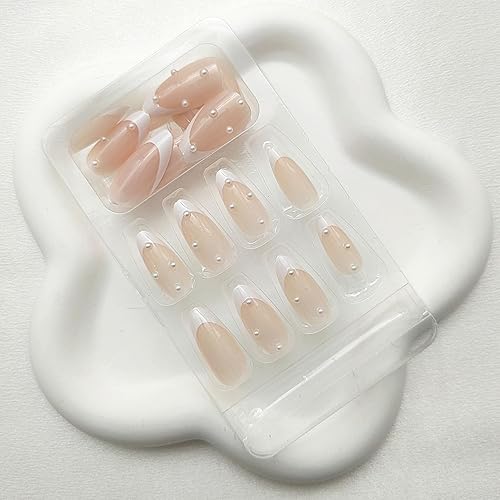 Miniatura 9 de Uñas postizas a presión de almendra, medianas MAOTTIE de color carne con diseños de ojos de gato, uñas con pegamento brillante con purpurina en las