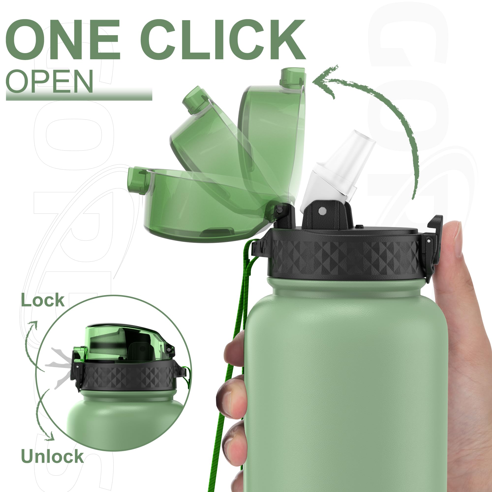 GOPPUS 1.2L/40oz Stainless Water Bottle with Straw Double Wall Insulated Bottles with Strap Large Vacuum Thermal Flask Leakproof Keep Cold Drinks Bottles with Flip Top Lid for Men Women BPA Free - Image 2
