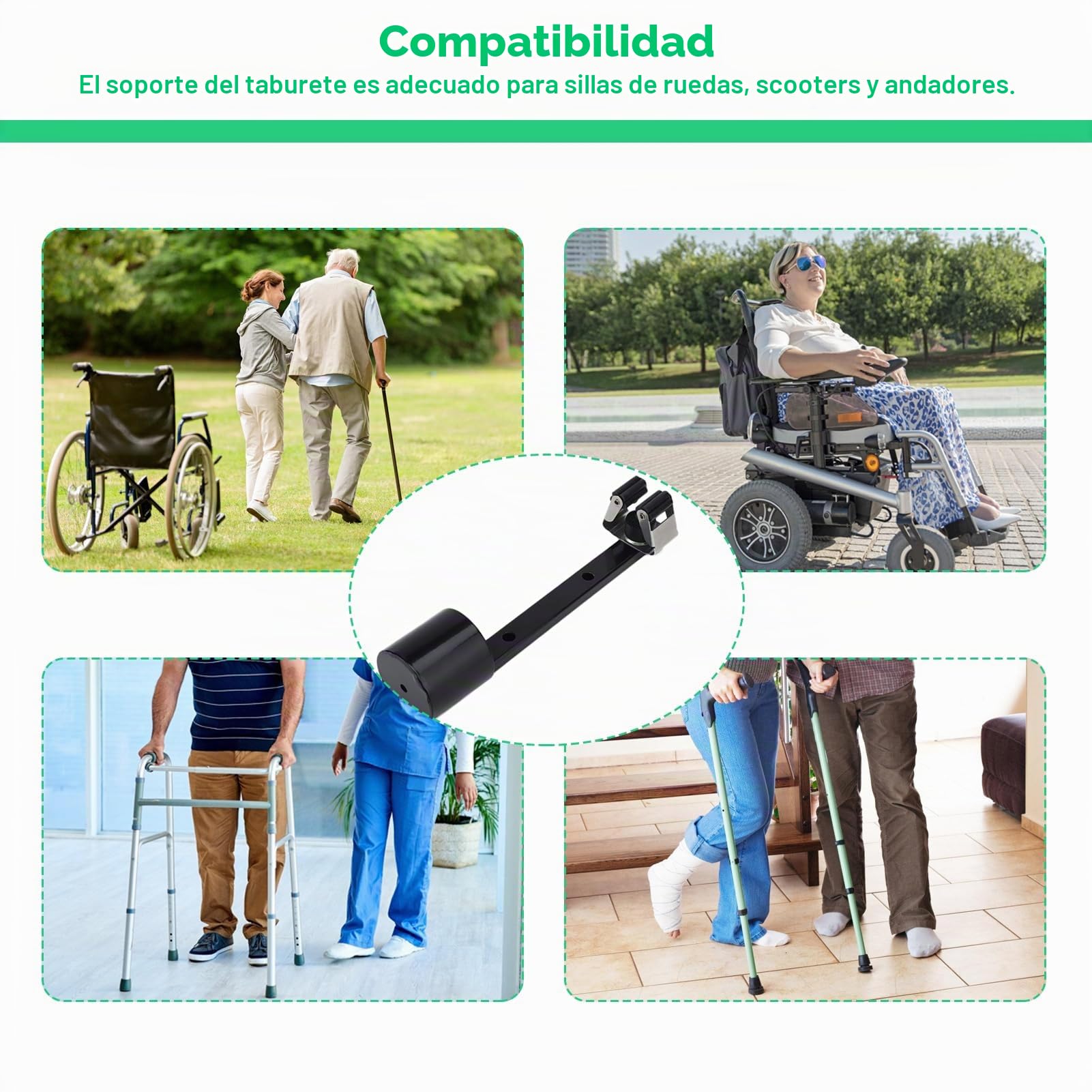 Soporte Para Bastón Para Scooter De Movilidad, 9,7x2,6 Pulgadas Hierro Portátil Soporte Bastón Caminar Soporte Bastón Andador Accesorios Sillas Ruedas Para Scooter Movilidad Para Silla Ruedas (Negro)