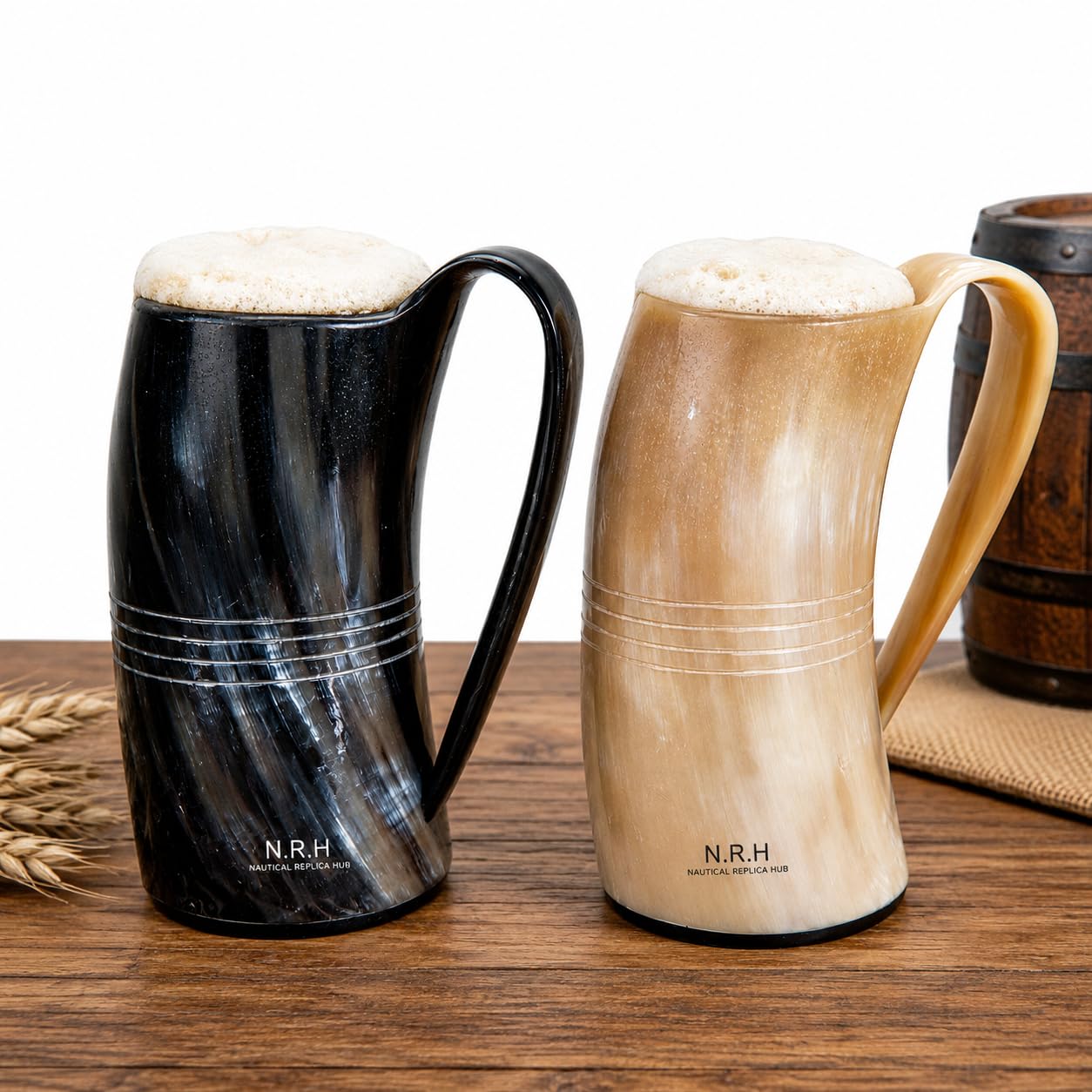 Viking Lot de 2 tasses en corne de bœuf authentique de 473,6 g - Chope de bière, d'hydromel et d'hydromel de qualité alimentaire