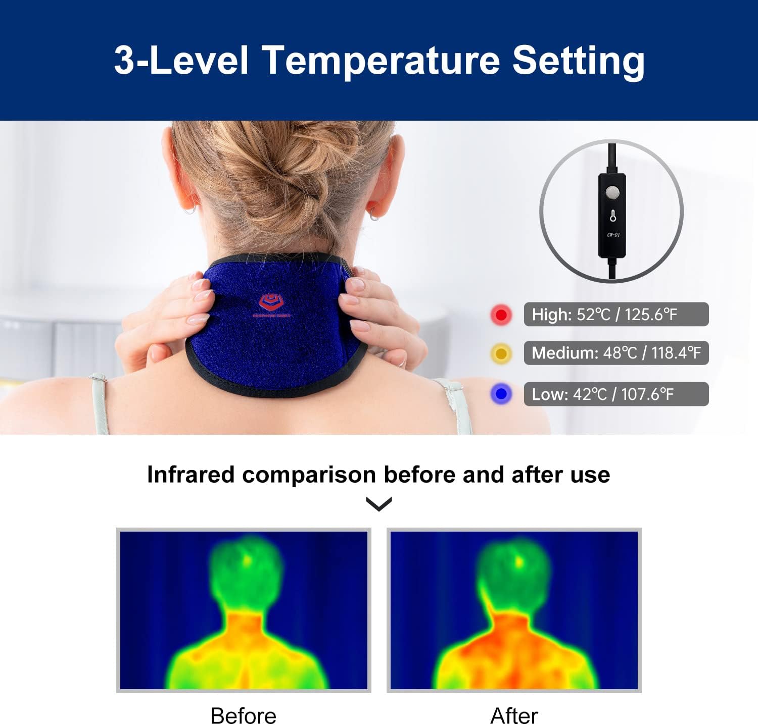GRAPHENE TIMES Neck Heat Pad, Neck Pain Relief by FarInfrared Physical Therapy, USB Heated Neck