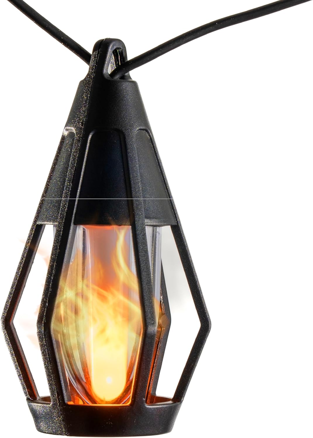 FoxFlame Solar String Lights Outdoor Waterproof - 10 Flickering LED Bulbs with Patented Flame Effect, 21 ft Solar-Powered Solar Hanging Lights Outdoor for Patios, Porches, Fences and Gardens