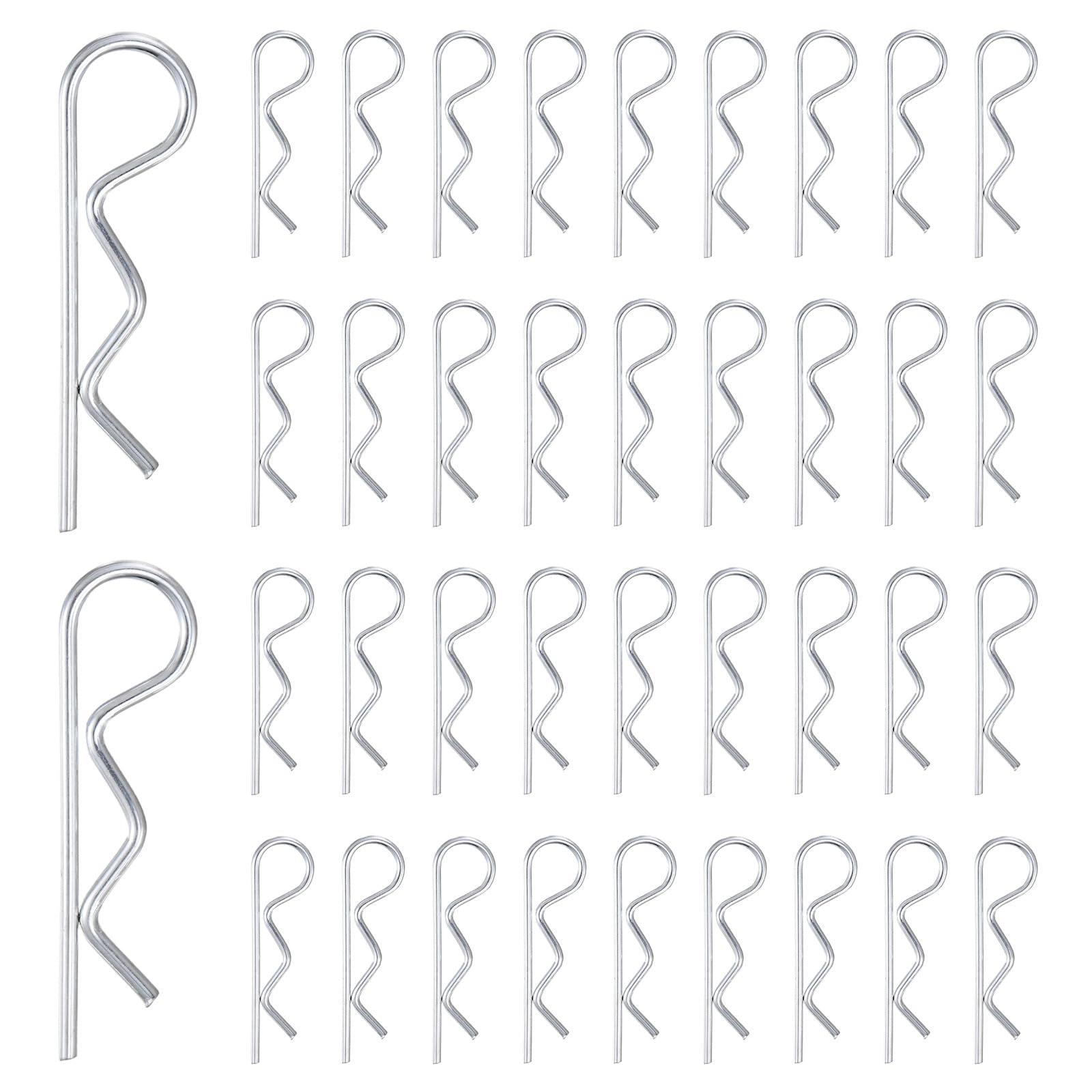 M METERXITY 38-Pack Cotter Pins, 3 mm Dia 2.8" Long Spring Steel R Clips for Trailer Locking/Trailer Clamps/Lawn Mowers/Trucks/Mechanics, Spring Fasteners Hitch Pin [Silver] — image 1
