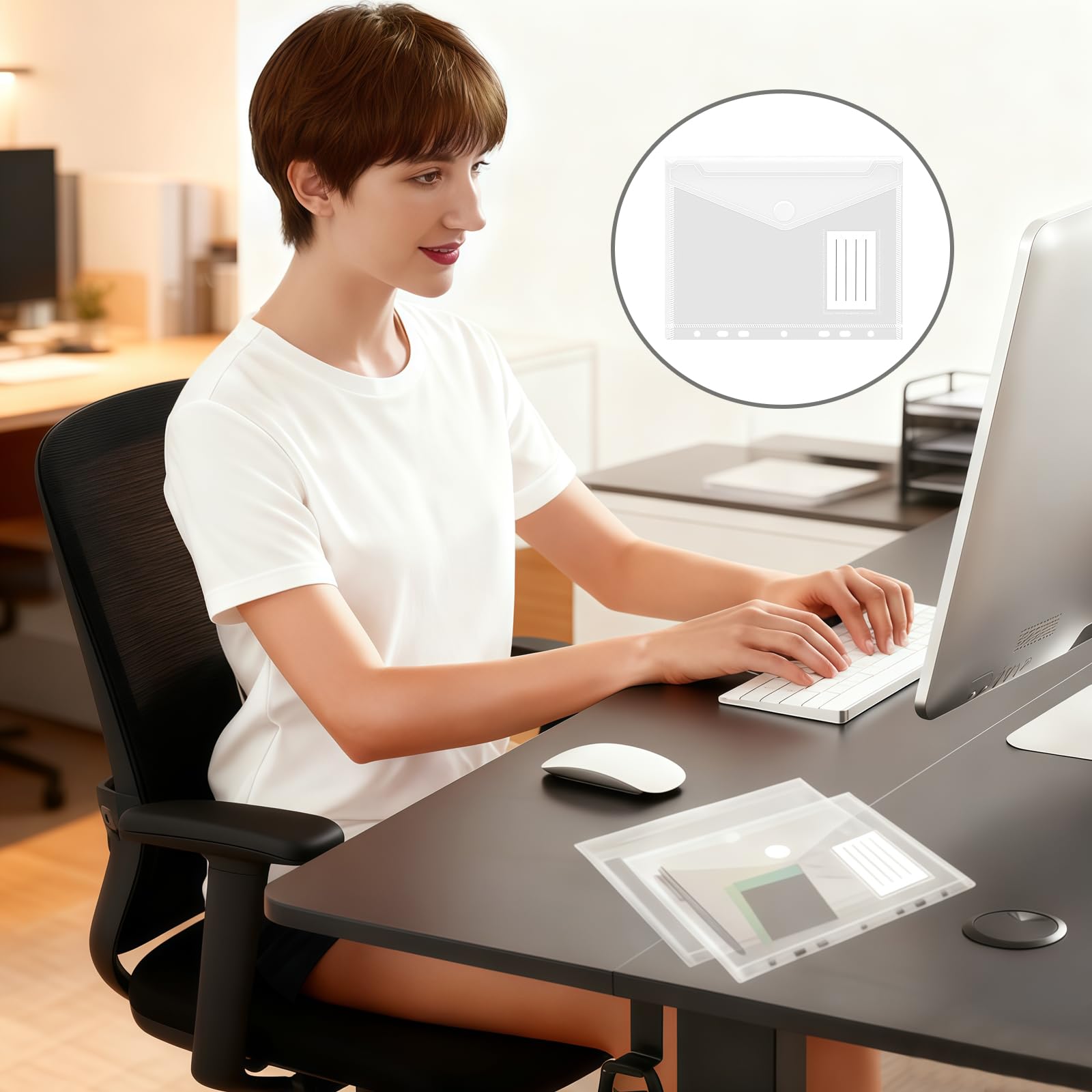 VOSSOT 10 PCS Portadocumentos A5 con Etiqueta, Carpeta A5 Transparente de Plástico PP Impermeable, Fundas de Plástico a5 con 7 Agujeros, Sobres de Plásticos Pequeños para Oficina, Escuela y Hogar