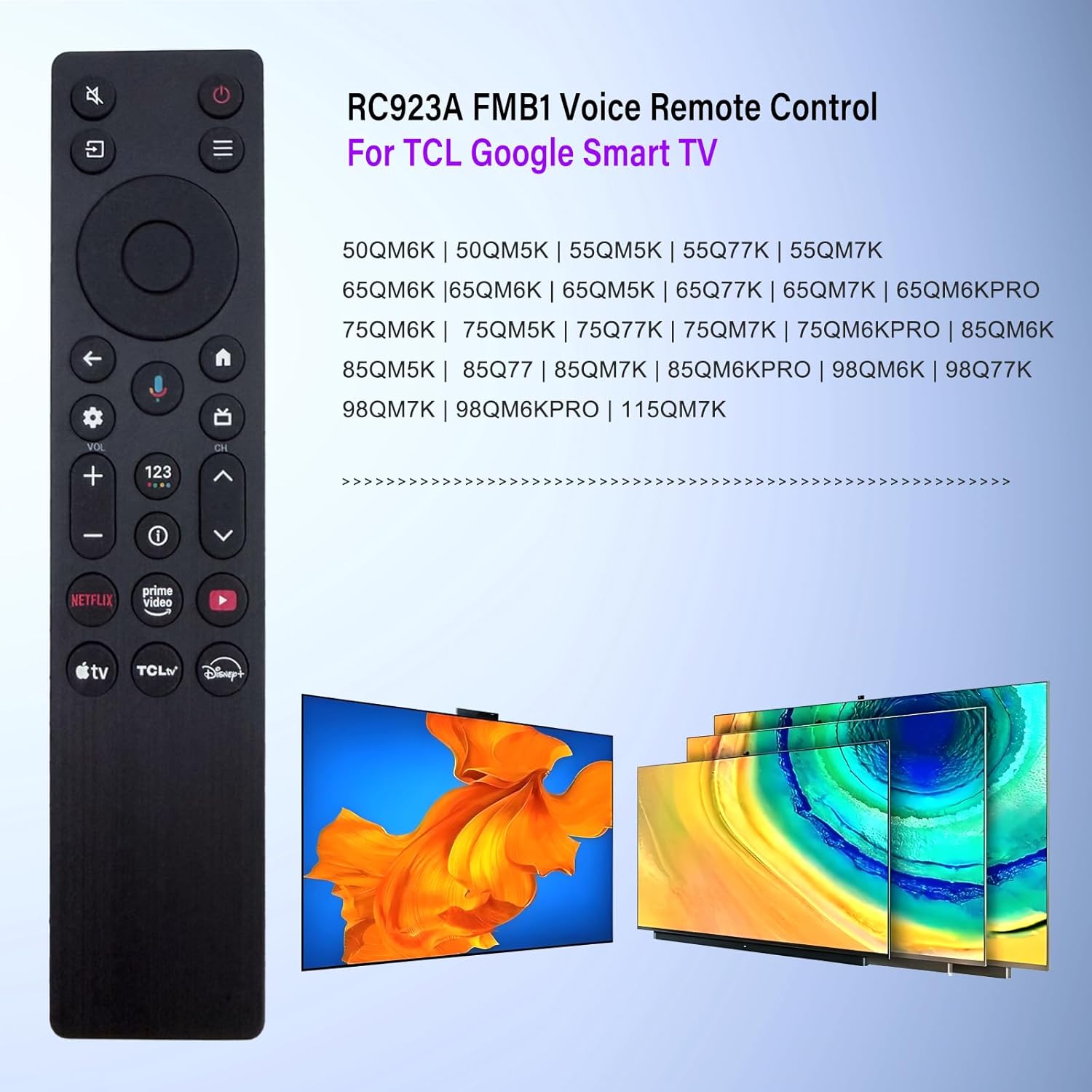 RC923A FMB1 Voice Remote Control Replacement Compatible for TCL 2025 4K OLED Smart TV QLED QLED Mini Google TV's, Series QM5K, QM6K, QM7K, Q77K（No Settings Required） (Black)