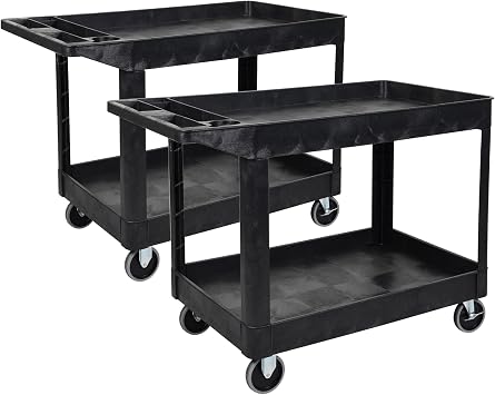 Tubstr Extra Large Two-Shelf Utility Cart with Wheels 2-Pack | 500 lb. Capacity Rolling Utility & Tool Carts for Warehouses, Industrial Settings, Auto Garages, More Black, 45.5 x 24.5
