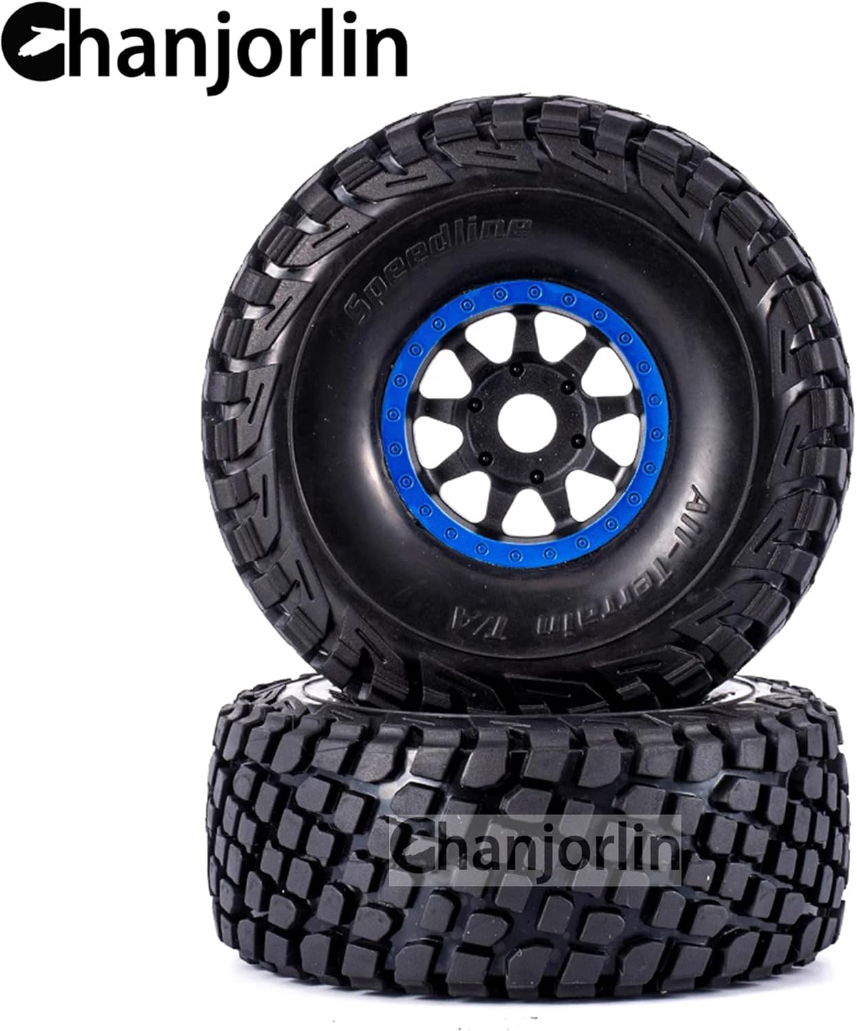 1/7 1/8 Short Course Truck Tires and Wheels 17mm Hex OD 135mm RC Off Road Tyres for 1:7 1:8 Scale RC Truck Car HSP TRAXXAS UDR FS FSR Atom ARRMA Mojave 6S EXB YK4072 DF7 4PCS (Blue)