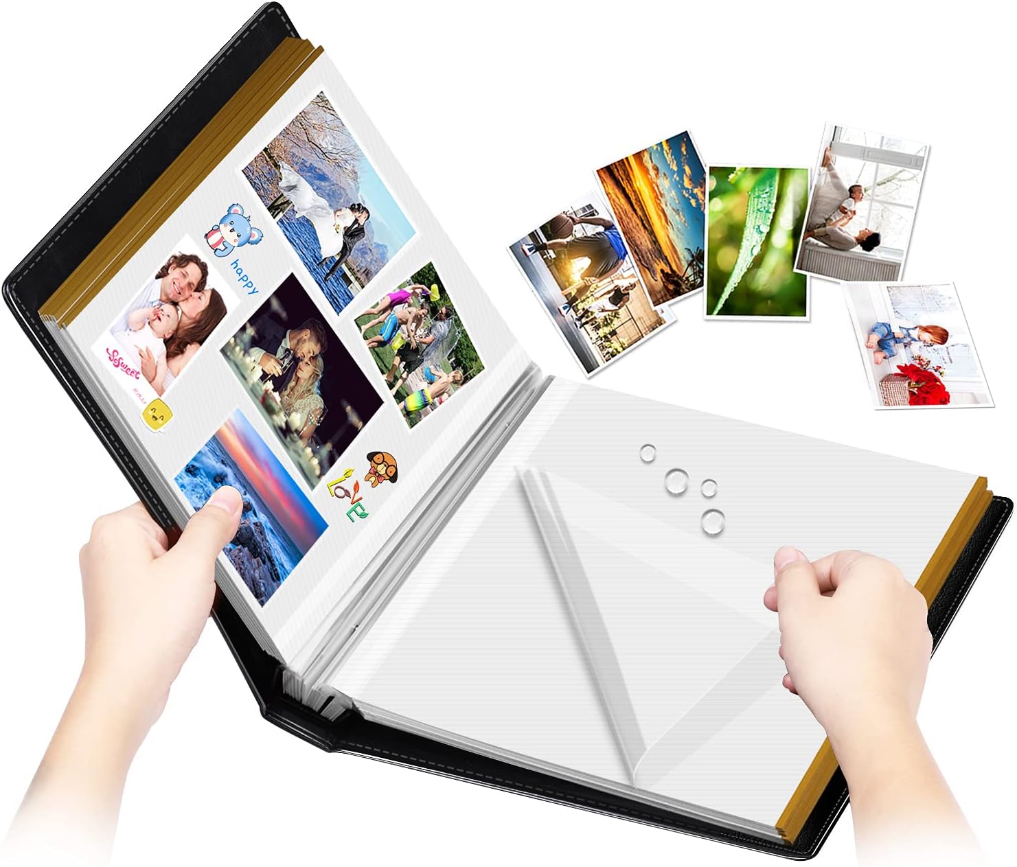Photo Album Self-Adhesive, 100 Pages Sticky Page, Leather Cover, Magnetic Scrapbook Family Albums for Christmas Gifts, Birthday Wedding Memory Photo Book 4X6, 5X7, 6X8 8X10 Big Black
