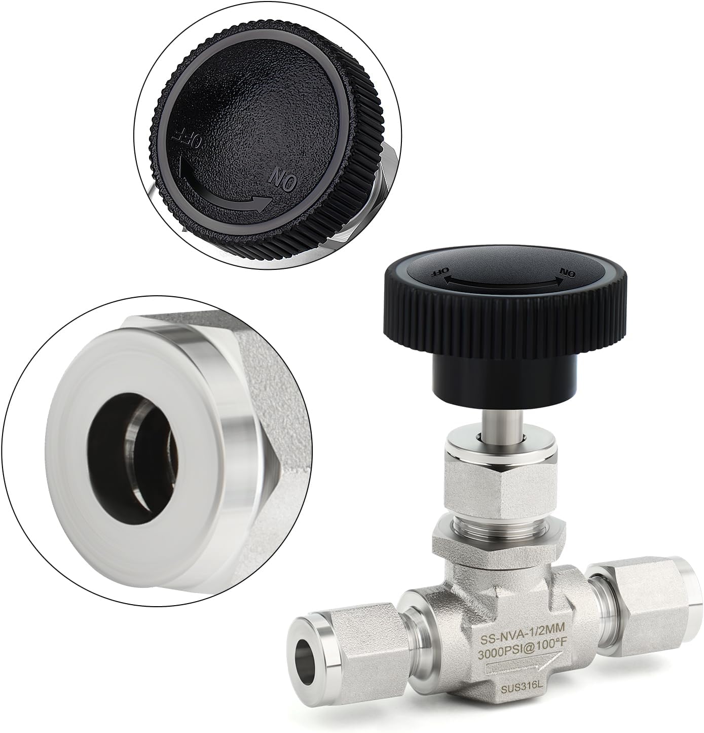 TAISHER 1PCS 316 Stainless Steel Compression Tube Straight Needle Valve 1/2" OD x 1/2" Tube OD For Flow Control Water Gas Oil, Silver