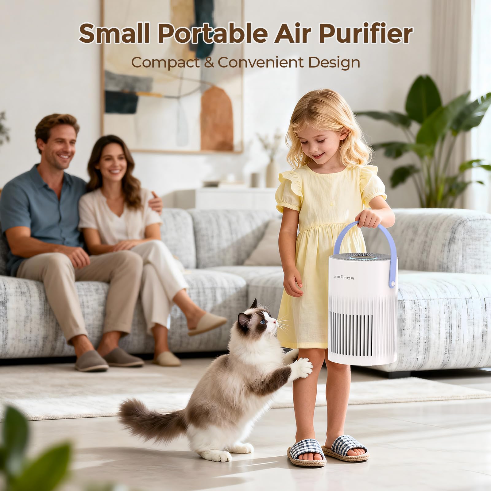 Luftreiniger mit HEPA Luftfilter, Luftreiniger Allergiker mit Griff, HEPA Filter gegen Staub Pollen Tierhaare Gerüche Air Purifier mit Aromatherapie für Schlafzimmer 7-farbiges Licht 20dB