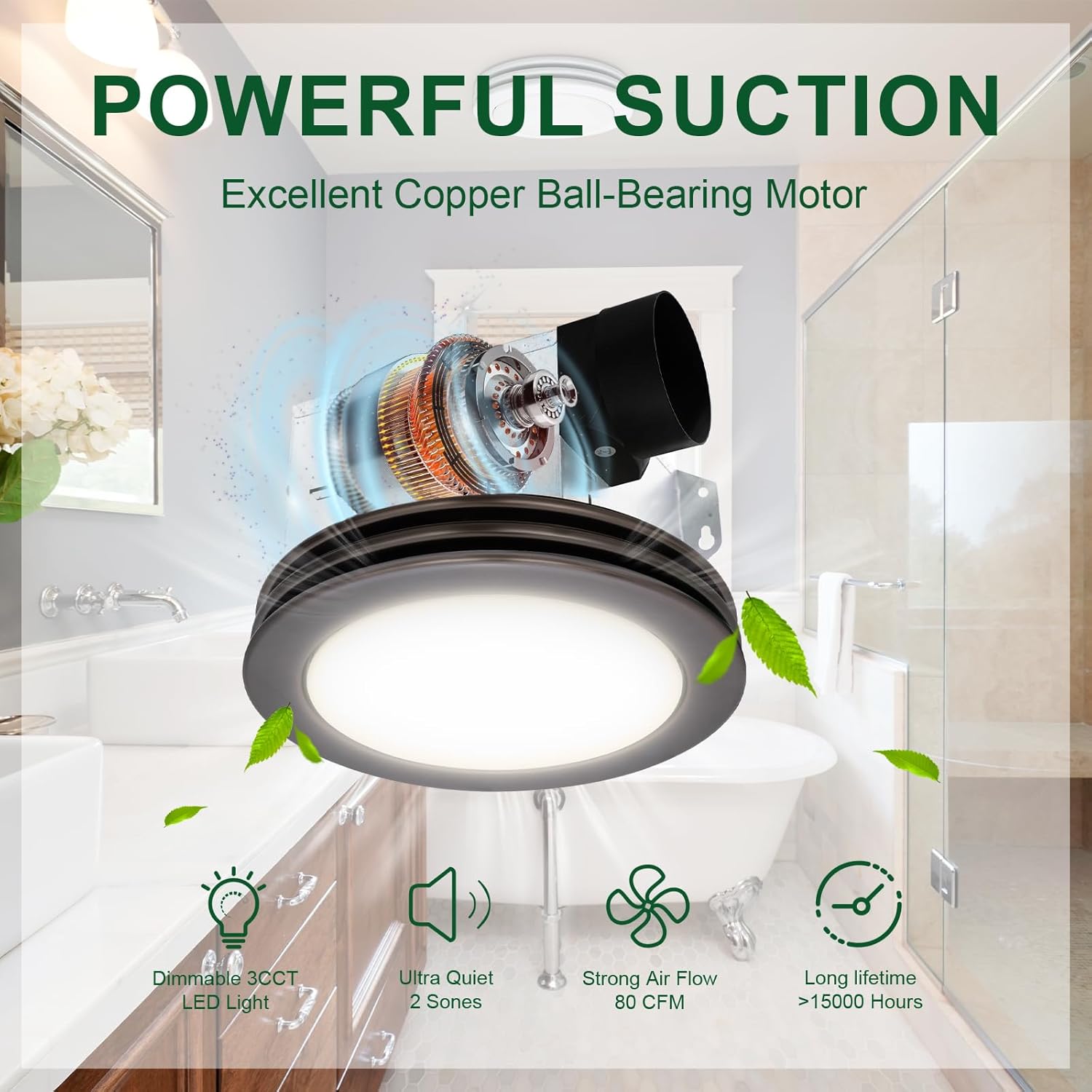 Akicon Bathroom Exhaust Fan with Humidity Sensor Switch Combo, 80CFM 2.0 Sones Round Bathroom Fan with Light, Oil Rubbed Bronze