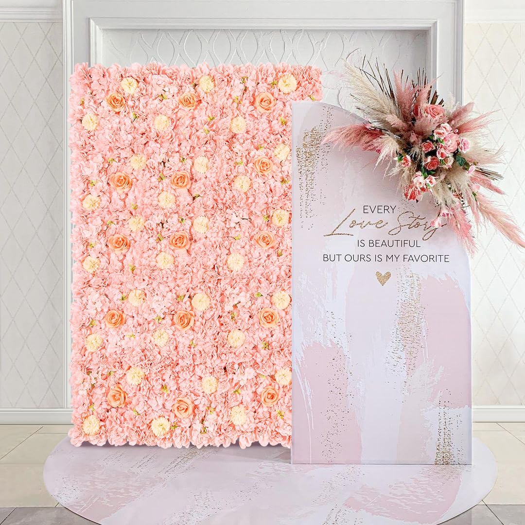 Artificial Flowers Wall Panel 2.5ftx3.74ft Pink Flower Wall Backdrop Wedding Floral Background for Baby Bridal Shower Birthday Photoshoot Decoration