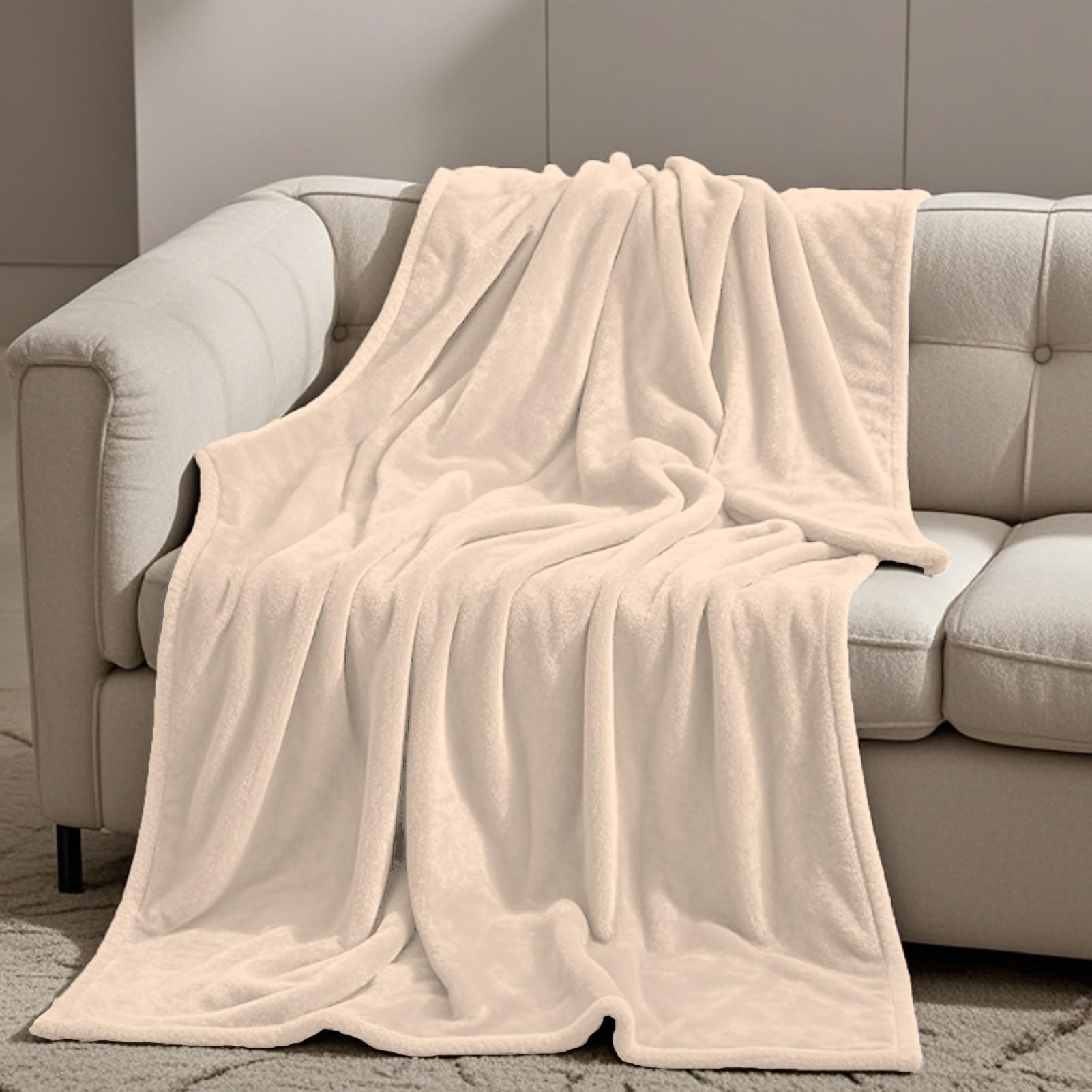 GOUTUI Soft Throw Blanket 110 x 220 cm Soft/Fluffy/Fuzzy Faux Velvet Blanket Polyester for Sofa Fluffy Blanket Bed Throw, Beige