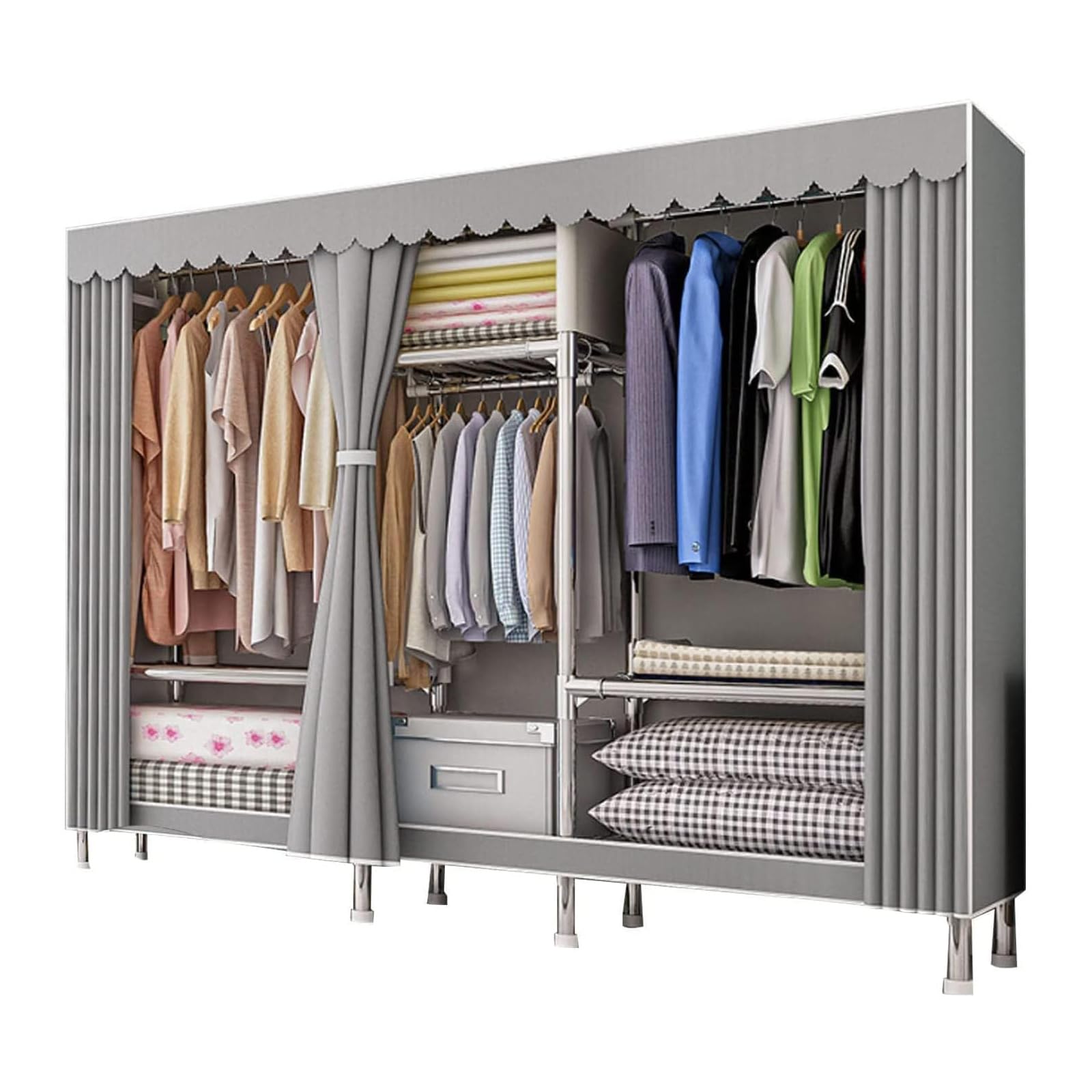 Armadio In Stoffa, Armadio Richiudibile Cabina Salvaspazio Guardaroba Non Tessuto Appendiabiti In Tessuto 207x46x173cm (Grigio)