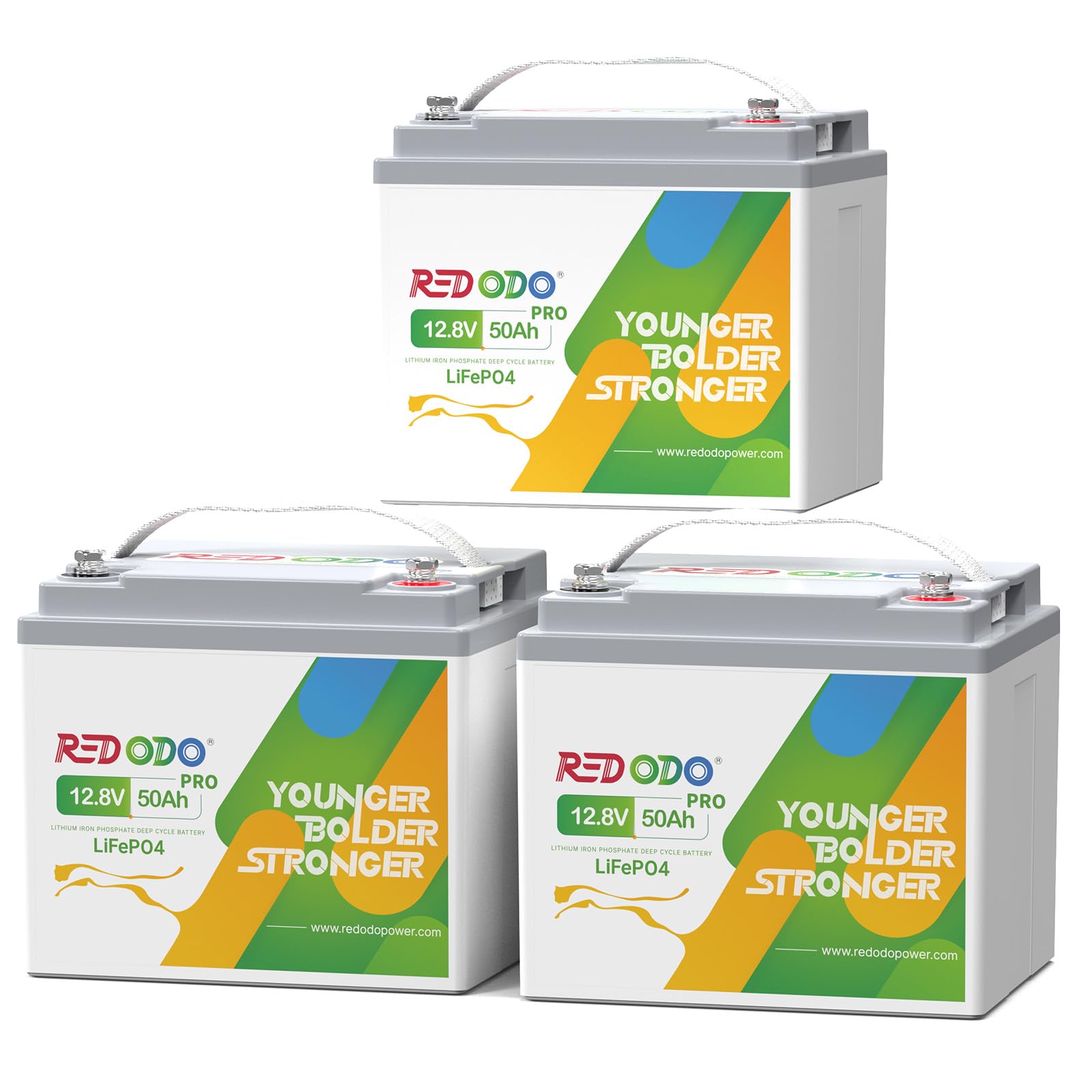 Redodo 3er Pack 12V 50Ah Pro LiFePO4 Lithium Batterien, leicht und tragbar, mit Hochtemperaturschutz, 12,8V je 640Wh, ideal als Ersatzbatterien für Wohnmobil, Notstrom und Überwachungssysteme