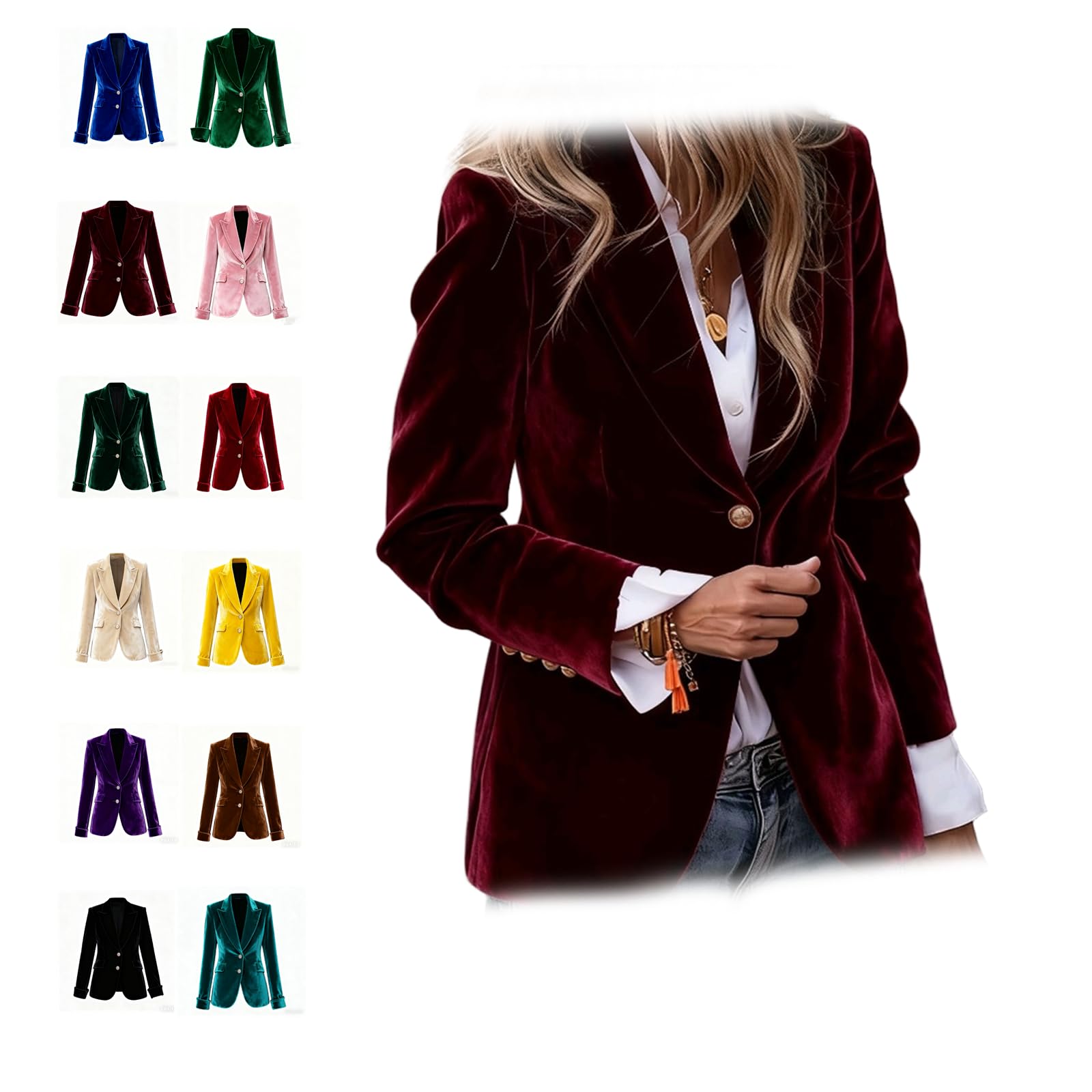 Womens Velvet Blazer Slim Fit One Button Notch Lapel Jacket Casual Business Office Suit Long Sleeve Fall Cardigan