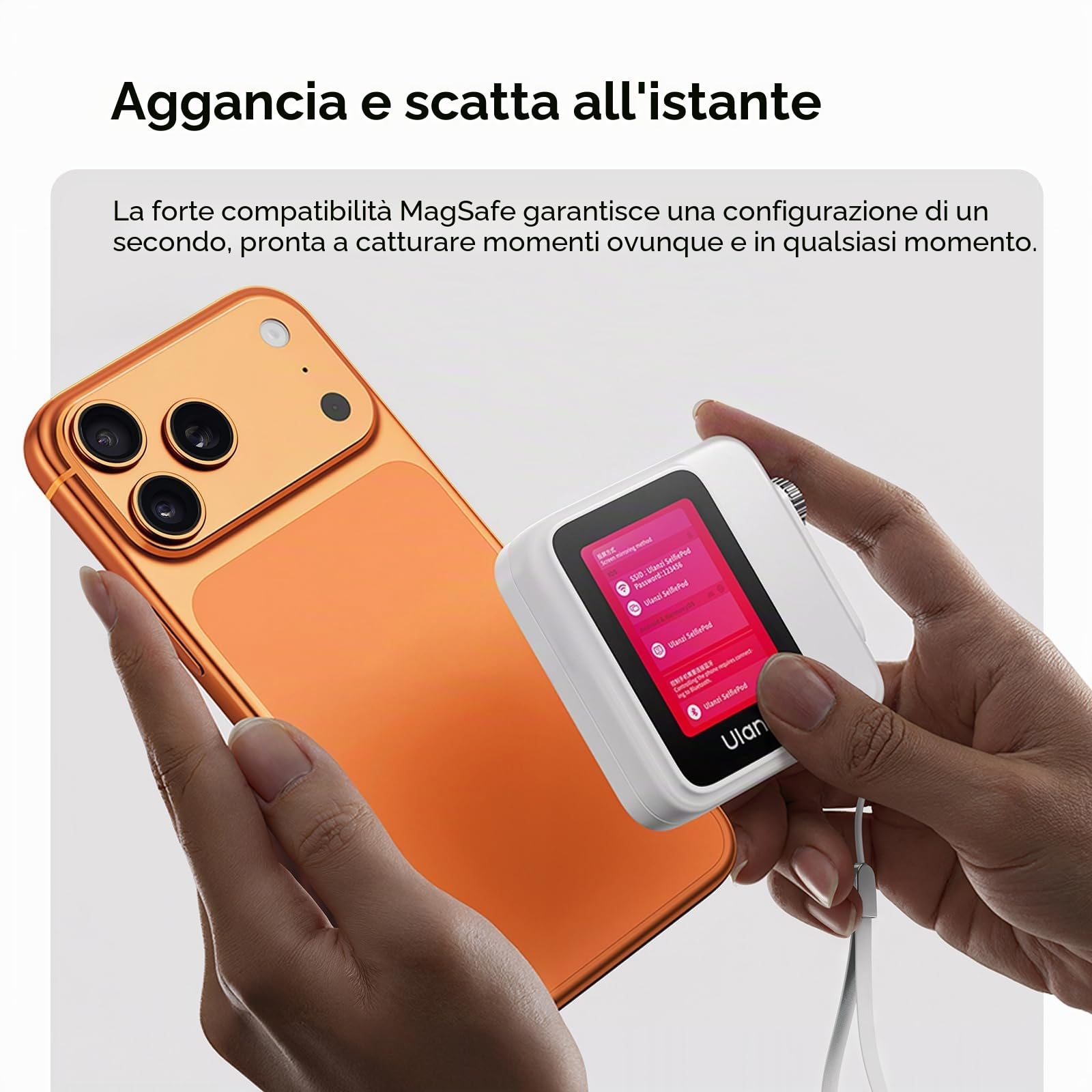 ULANZI VM02 Monitor per Selfie per Smartphone Bianco | Schermo selfie magnetico wireless, Zoom fisico, Batteria da 1000mAh, Compatibile con iPhone 17 16 15 pro Samsung Realme