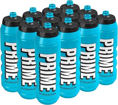 PRIME 32 oz Blue Squeeze Sports Water Bottles, BPA Free, Dishwasher Safe, Easy-Grip Ergonomic Leakproof Design, Fast Hydration for Gym, Cycling, Running, 12 Pack