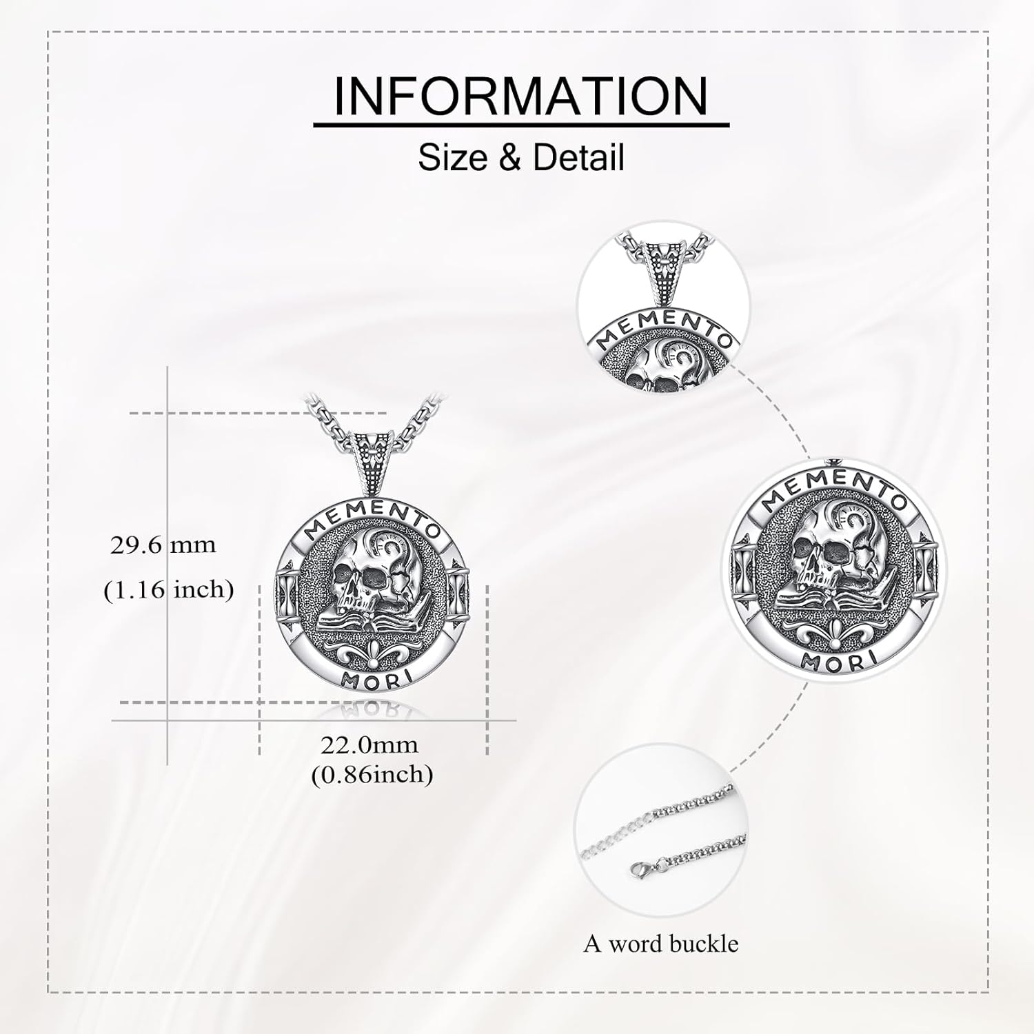 URONE Memento Mori Necklace for Men 925 Sterling Silver Memento Mori Pendant Necklace Skull Stoic Necklace Jewelry Gifts for Women - Image 3