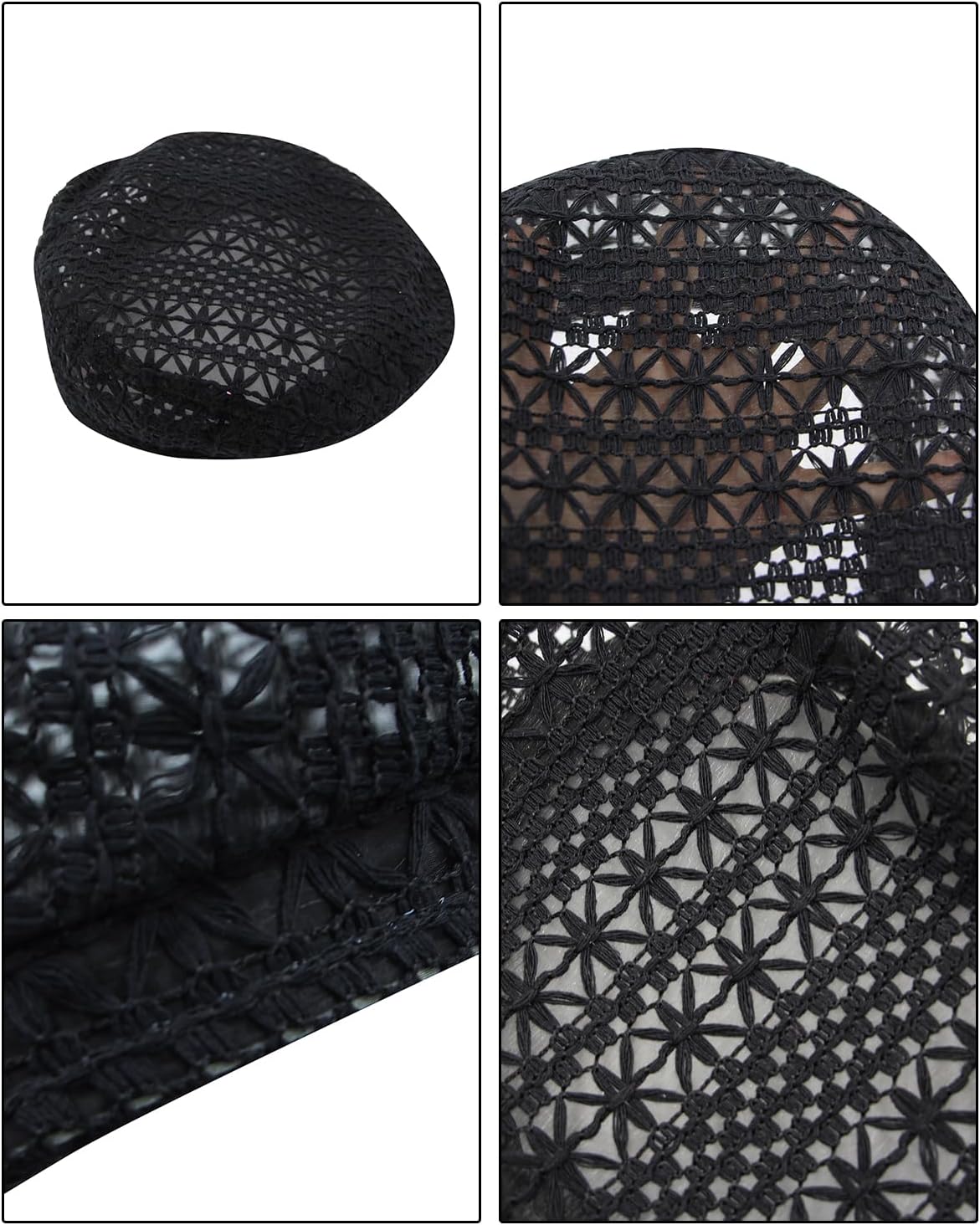 Womens Lace Beret Hat Vintage Hollow-Out Floral Beanie Breathable Spring Fall Summer Sun Cap