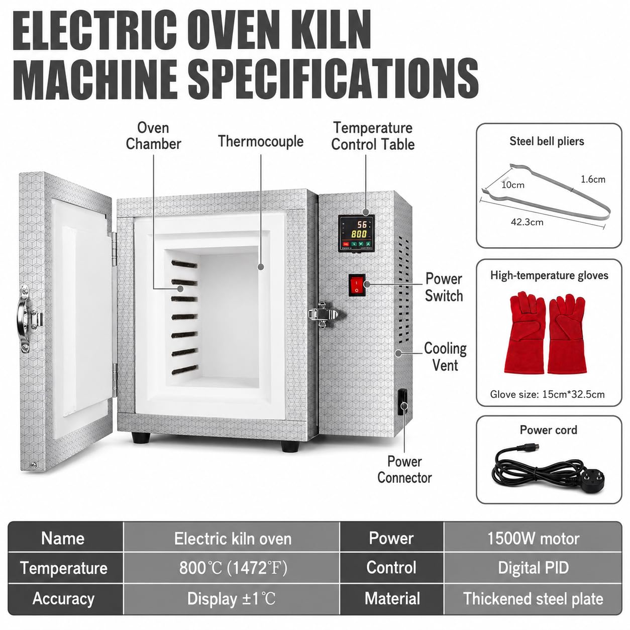 Piec do wypalania biżuterii 1500 W z regulacją temperatury PID