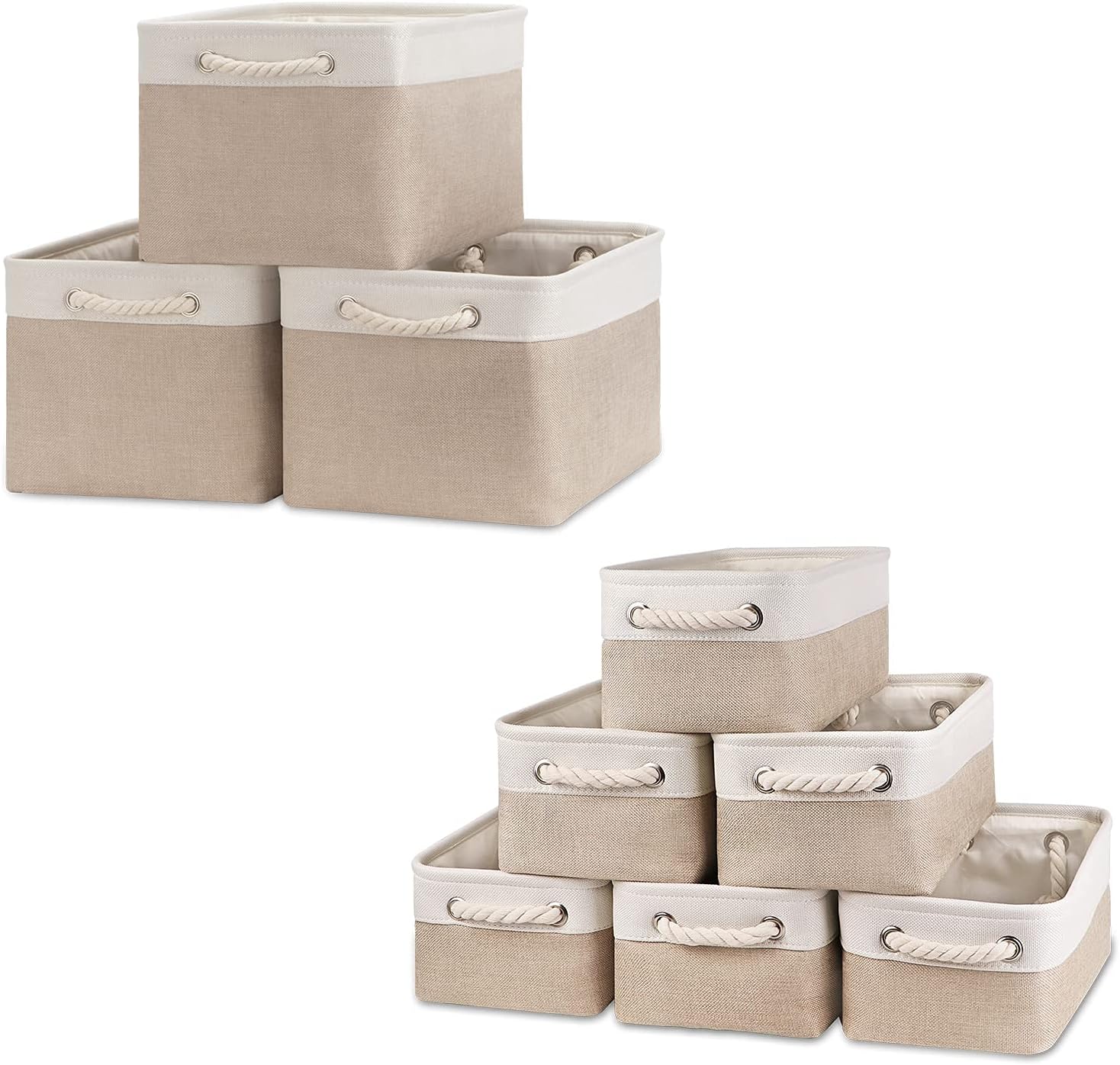 Bidtakay Fabric Storage Bins - Beige, 3 Medium (15" X 11" X 9.5") + 6 Small (11.8" X 7.8" X 5") for Organizing, Closets