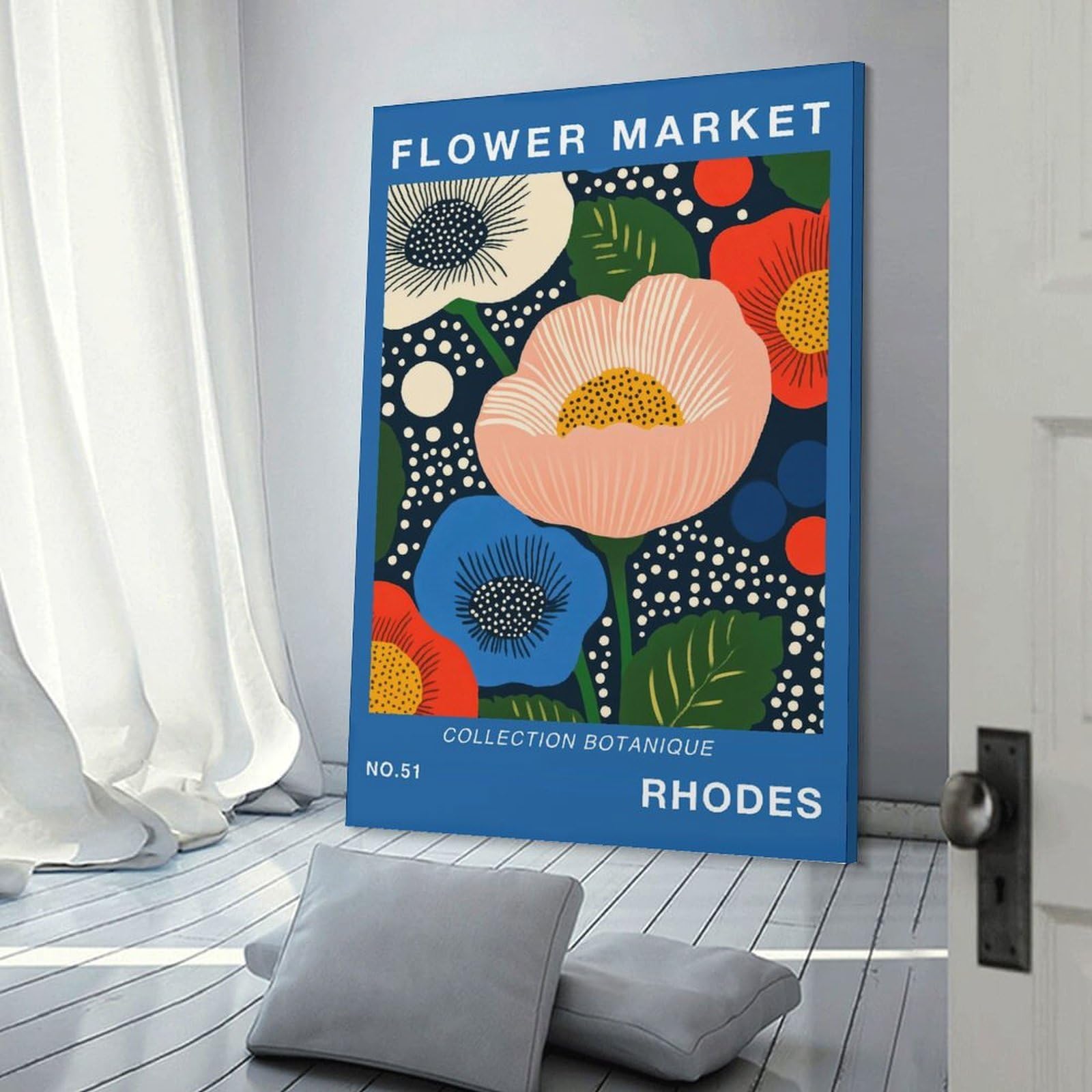 Junmoney Frame-Style-21 Rhodes Flower Market Botanical Travel Art Print Wall Decor Canvas Print, 20X30inch(50X75cm), For Lounge, Bedroom Or Personal Spaces, Thoughtful Wall Decor For Art Lovers