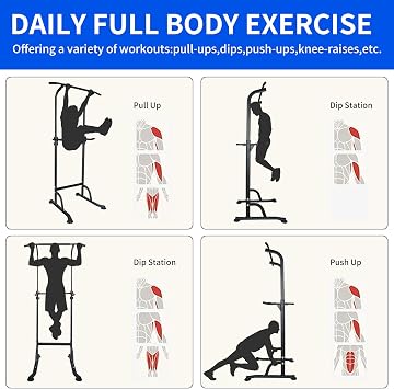 Power Tower Pull Up Bar Station,Height Adjustable Multi-Function Dip Station for Home Gym Strength Training Fitness Workout Equipment