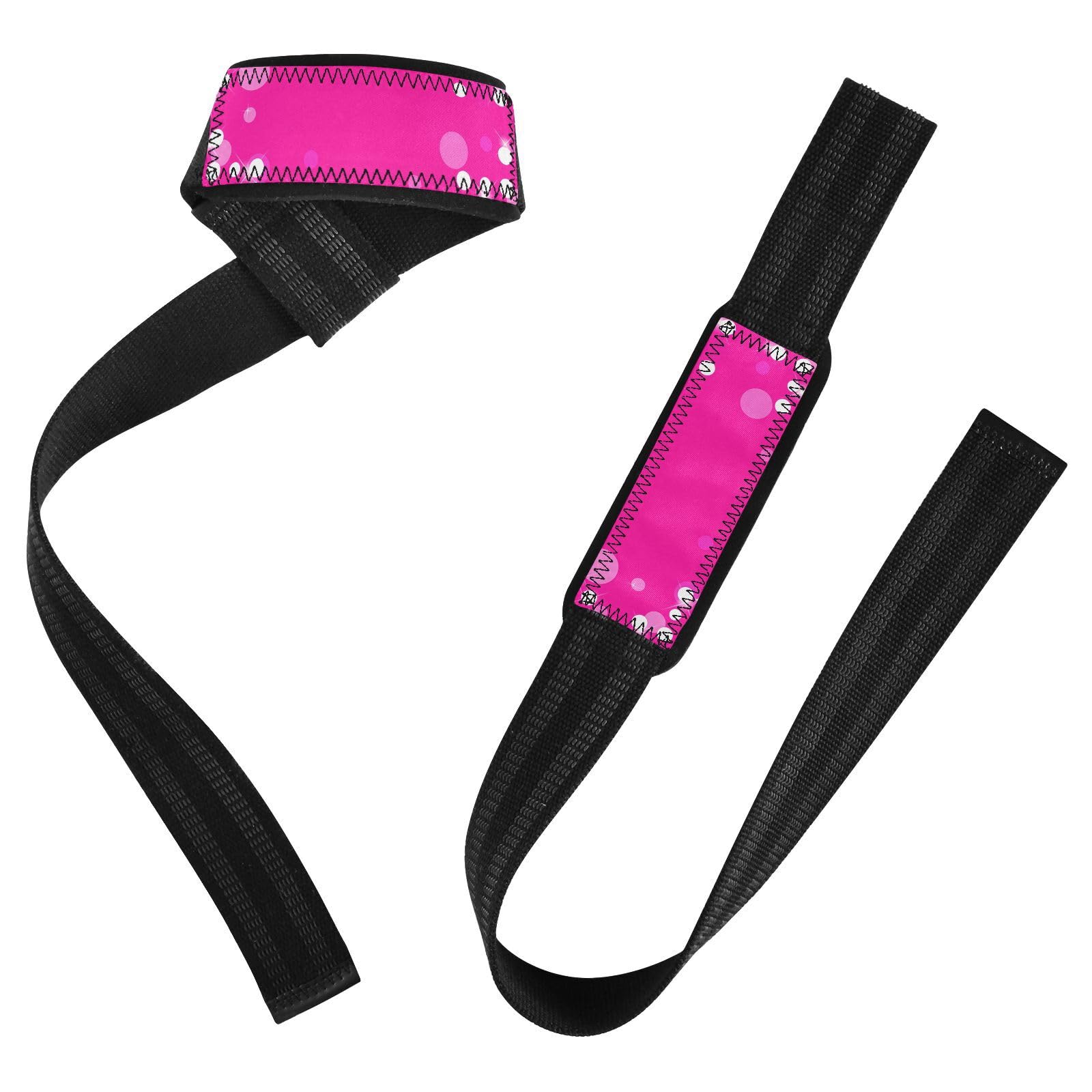 STAYTOP Pink Sparkling Glitter Printing Wrist Straps for Weightlifting,Lifting Straps with Neoprene Cushioned Wrist Padded and Anti-Skid Silicone for Strength Training,Bodybuilding,Deadlifting