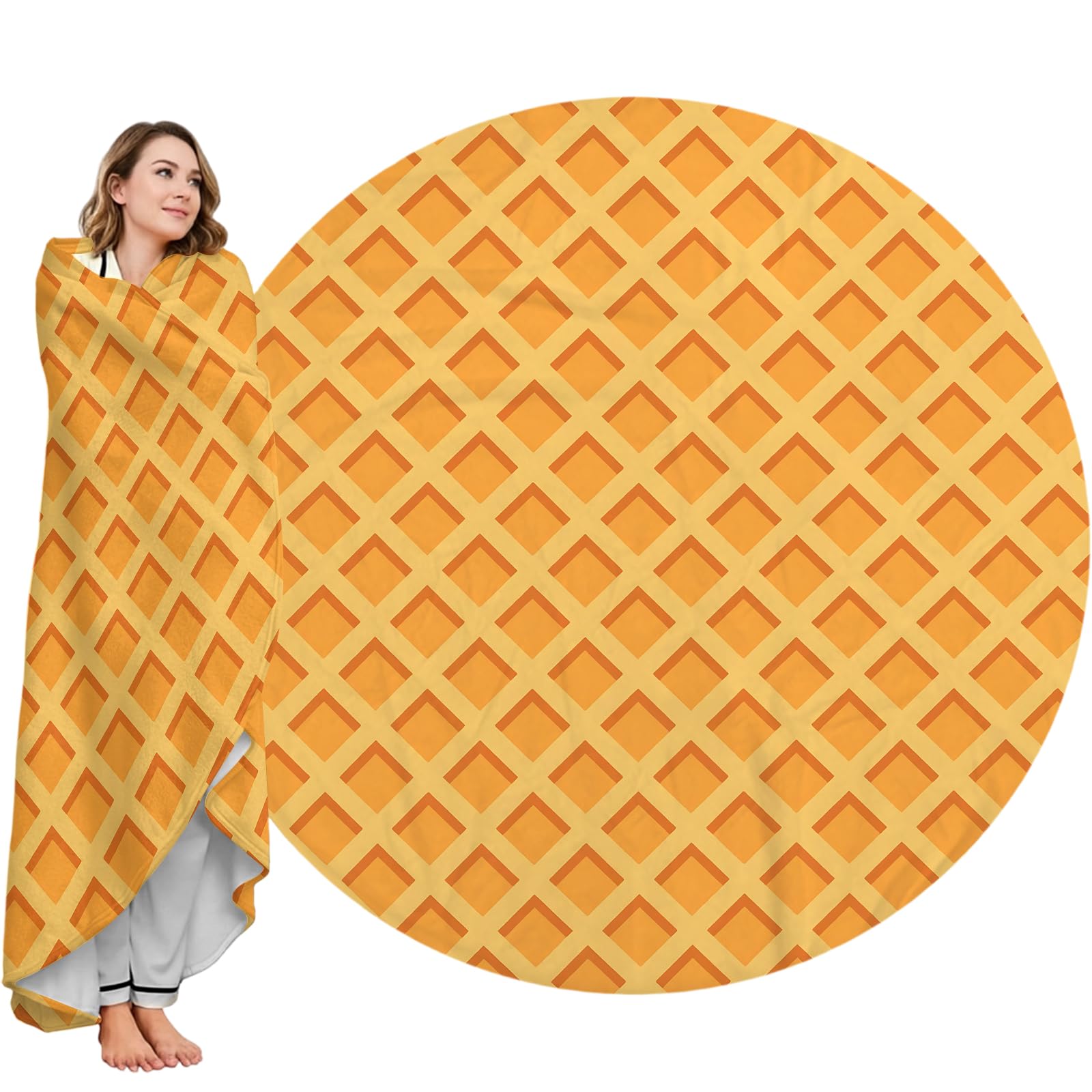 Qucarder Waffle Funny Food Waffle Blanket For Adults And Kids Funny Soft Giant Realistic Food Blankets Novelty Tortilla Round Flannel Blankets For Bed Couch Office Travel150 Cm