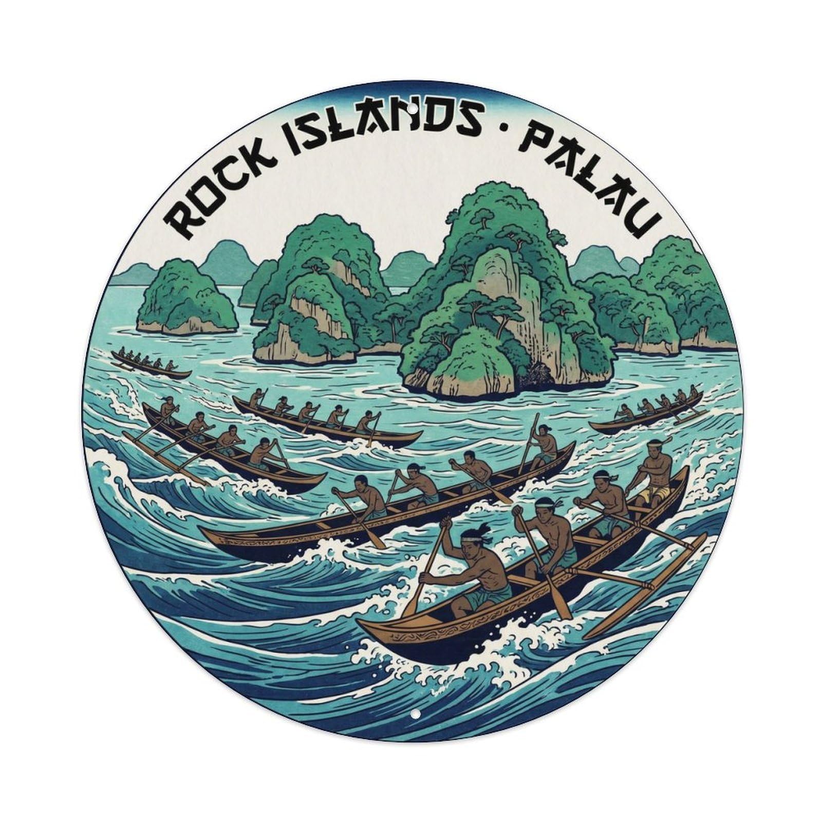 Olyhtr 8X8inch Classic Style Palau Ngasech Canoe Race Woodblock Heritage Metal Tin Sign