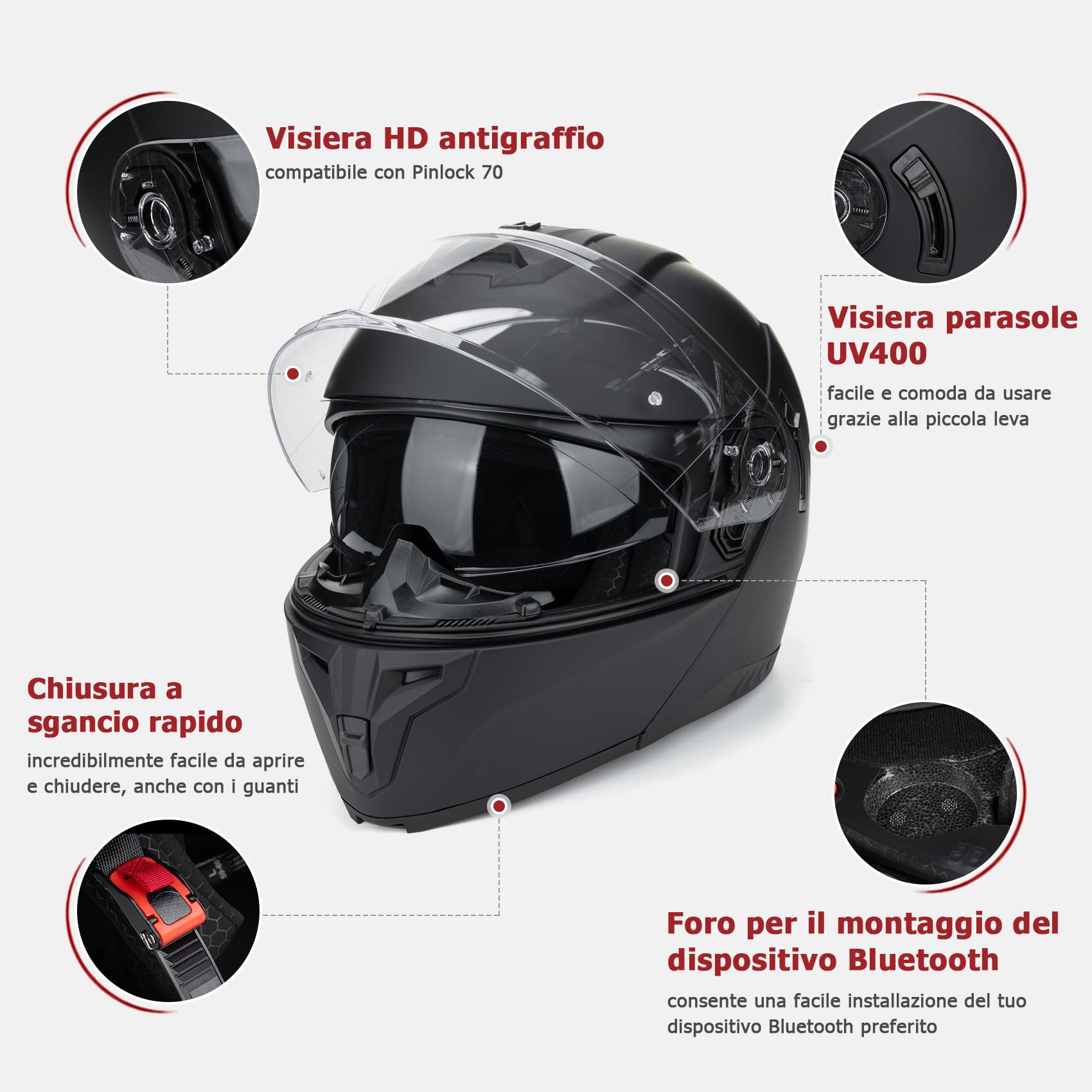 Westt Casco moto modulare con visiera certificato ECE 22.06 Donna e Uomo | Casco moto con visiera e parasole, casco scooter/ ciclomotore predisposto per sistemi di comunicazione