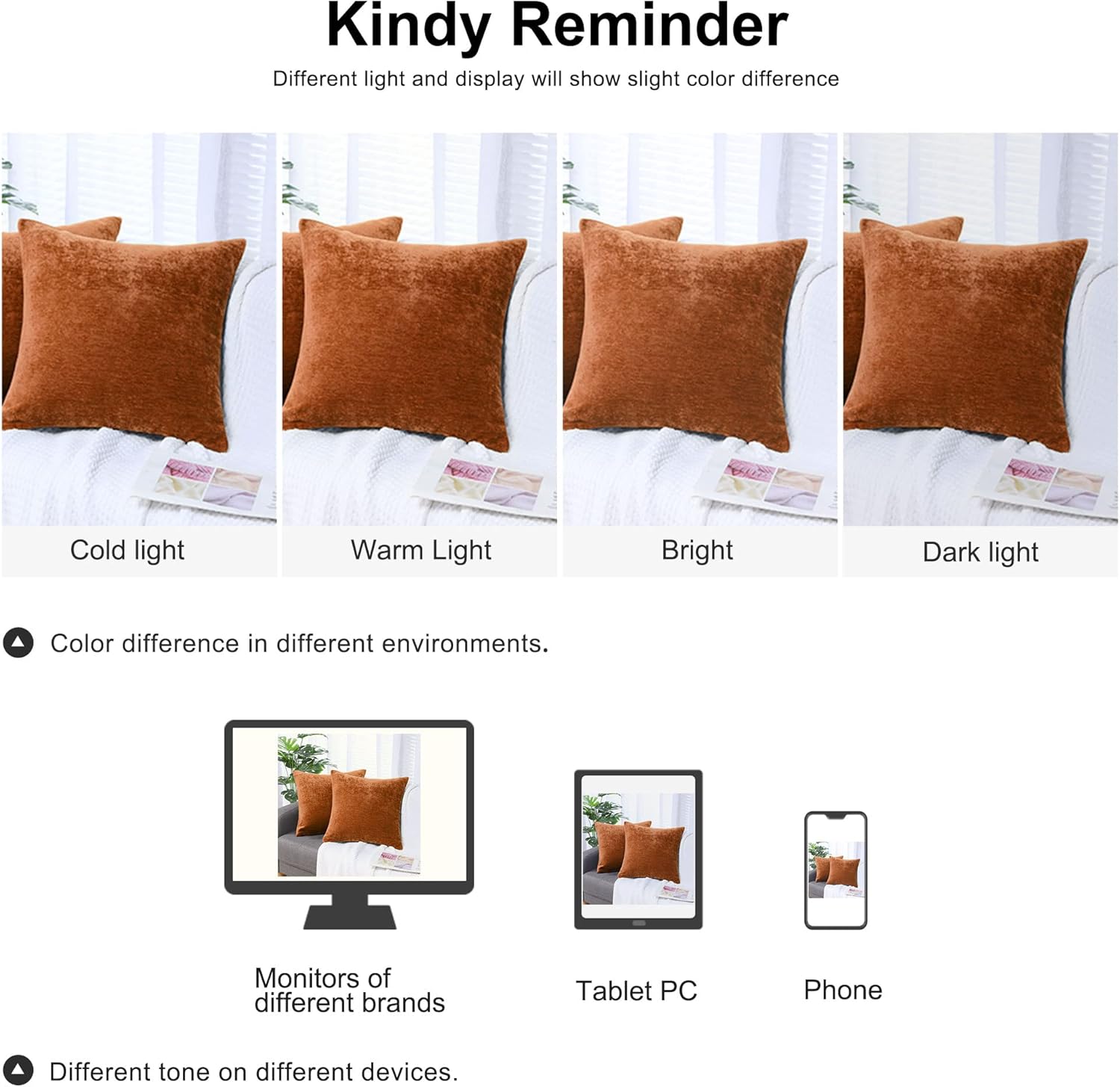 PiccoCasa Set of 2 Chenille Throw Pillow Covers, Soft Decorative Cushion Covers Water Repellent Couch Pillowcase Home Cute Pillowcases for Sofa Car, 20x20 Inch Burnt Orange