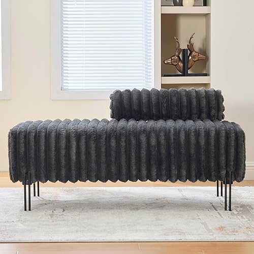 Miniatura 8 de NIOIIKIT Sofá de dos plazas moderno de 53.2", sofá acentuado tapizado con patas doradas y respaldo ajustable, pequeños sofás de felpa Teddy para