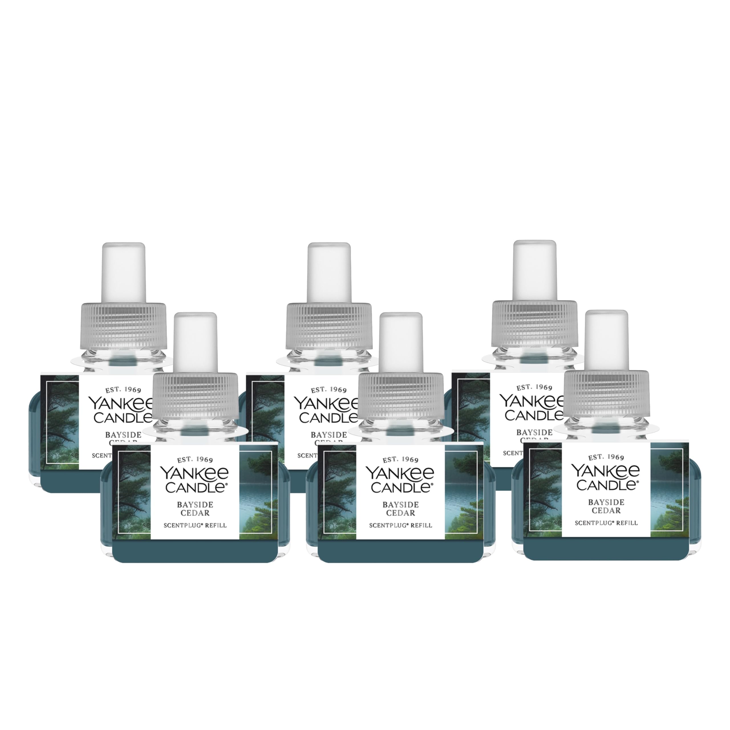 Yankee Candle ScentPlug Refill for Plug in Air Fresheners, Scented Oil Refills, Long Lasting Home Fragrance, Bayside Cedar (Pack of 6)