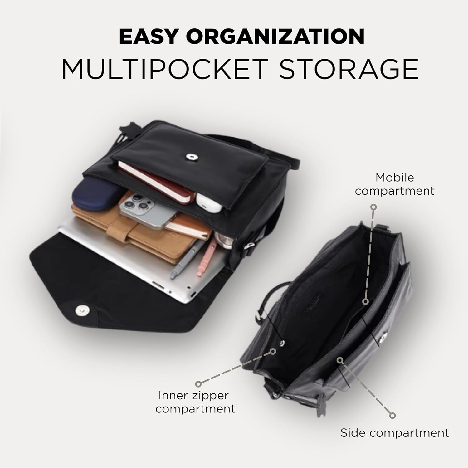 Leather Bag - Real Genuine Leather Crossbody Handbag | Vintage Messenger Satchel with Adjustable Strap | Shoulder Bag