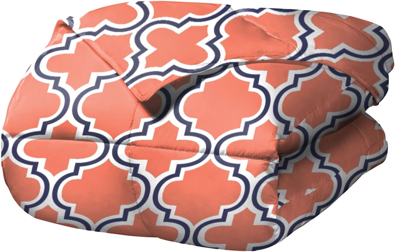 Superior Trellis Comforter Set with Pillow Shams, Luxurious & Soft Microfiber with Down Alternative Fill, Contemporary Geometric Trellis Design - King/California King Bedding Set, Coral